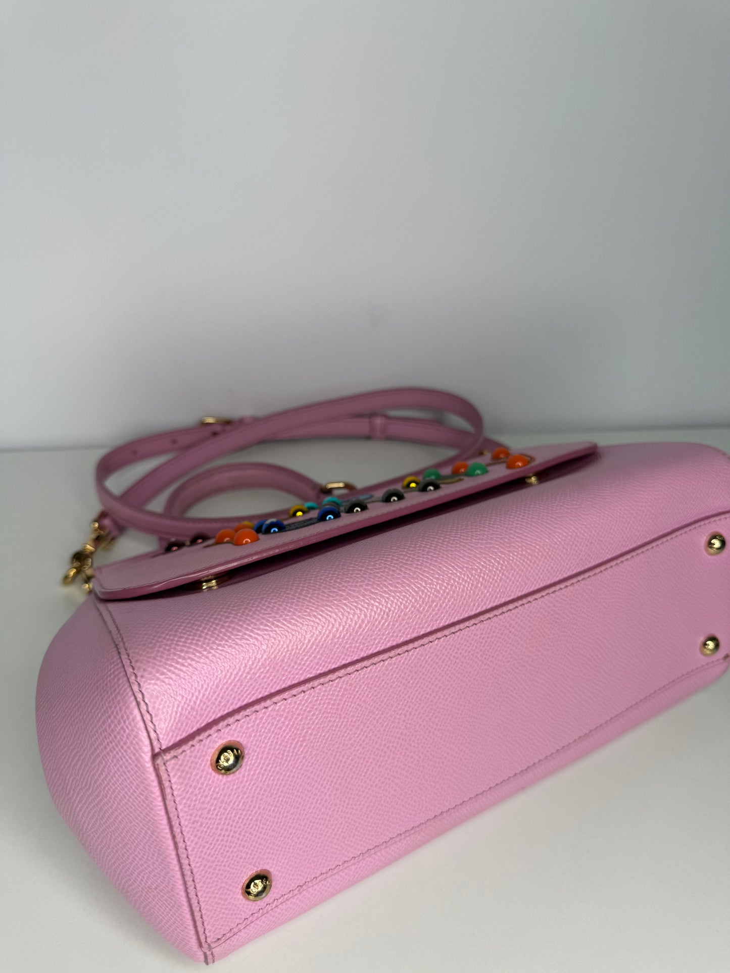 Dolce Gabbana Light Pink Dauphine Leather Medium Miss Sicily DG Family Patch