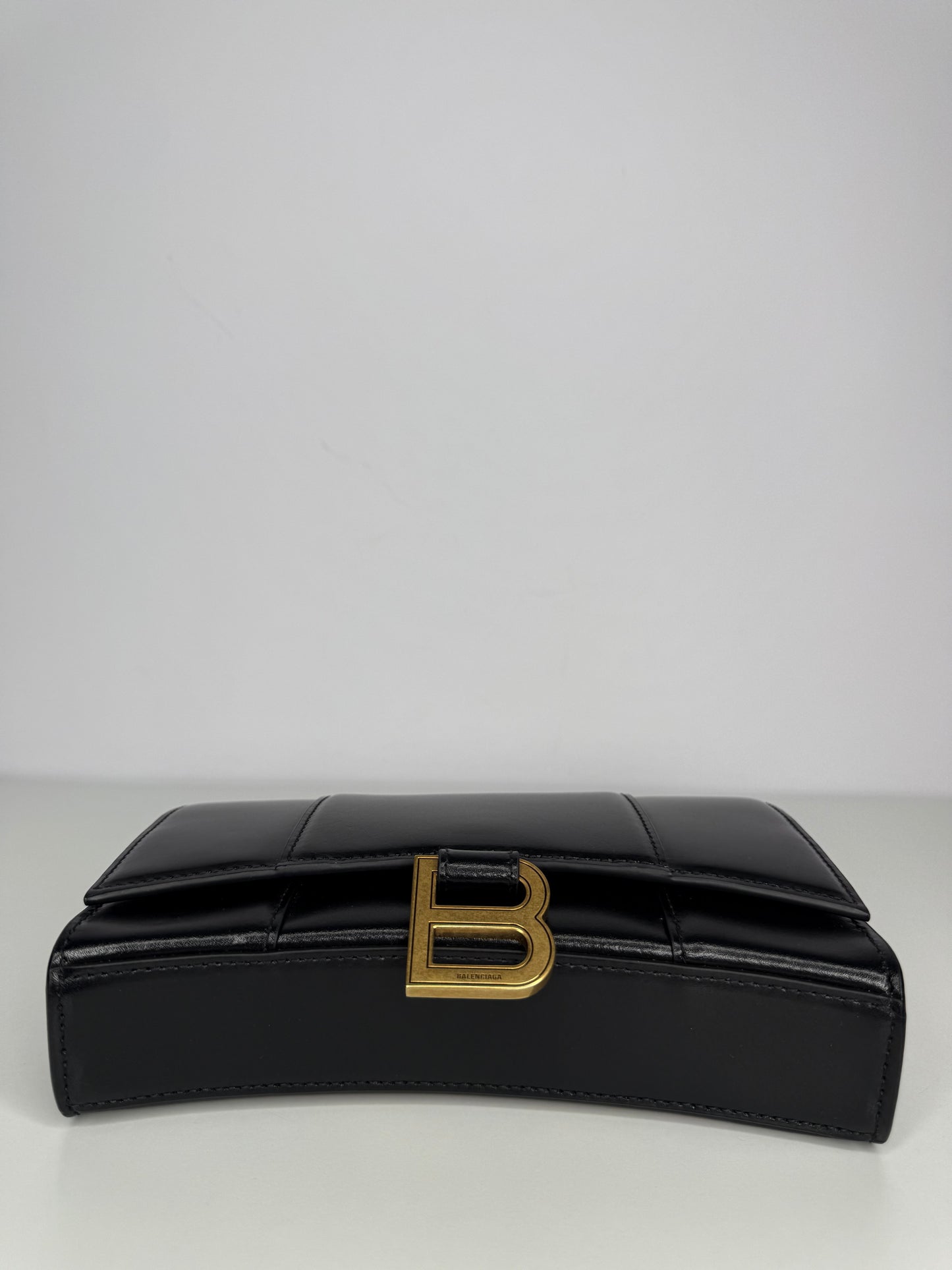 Balenciaga Hourglass Mini Wallet On Chain in Black Calfskin Leather