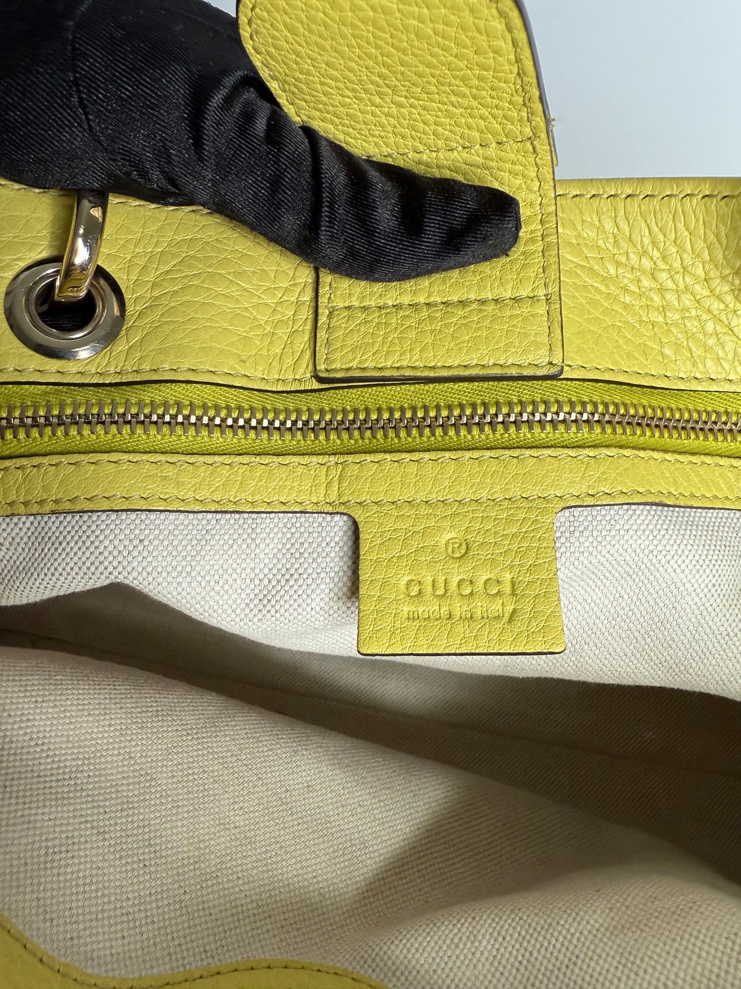 Gucci Yellow Leather Bamboo Top Handle Shopper Tote