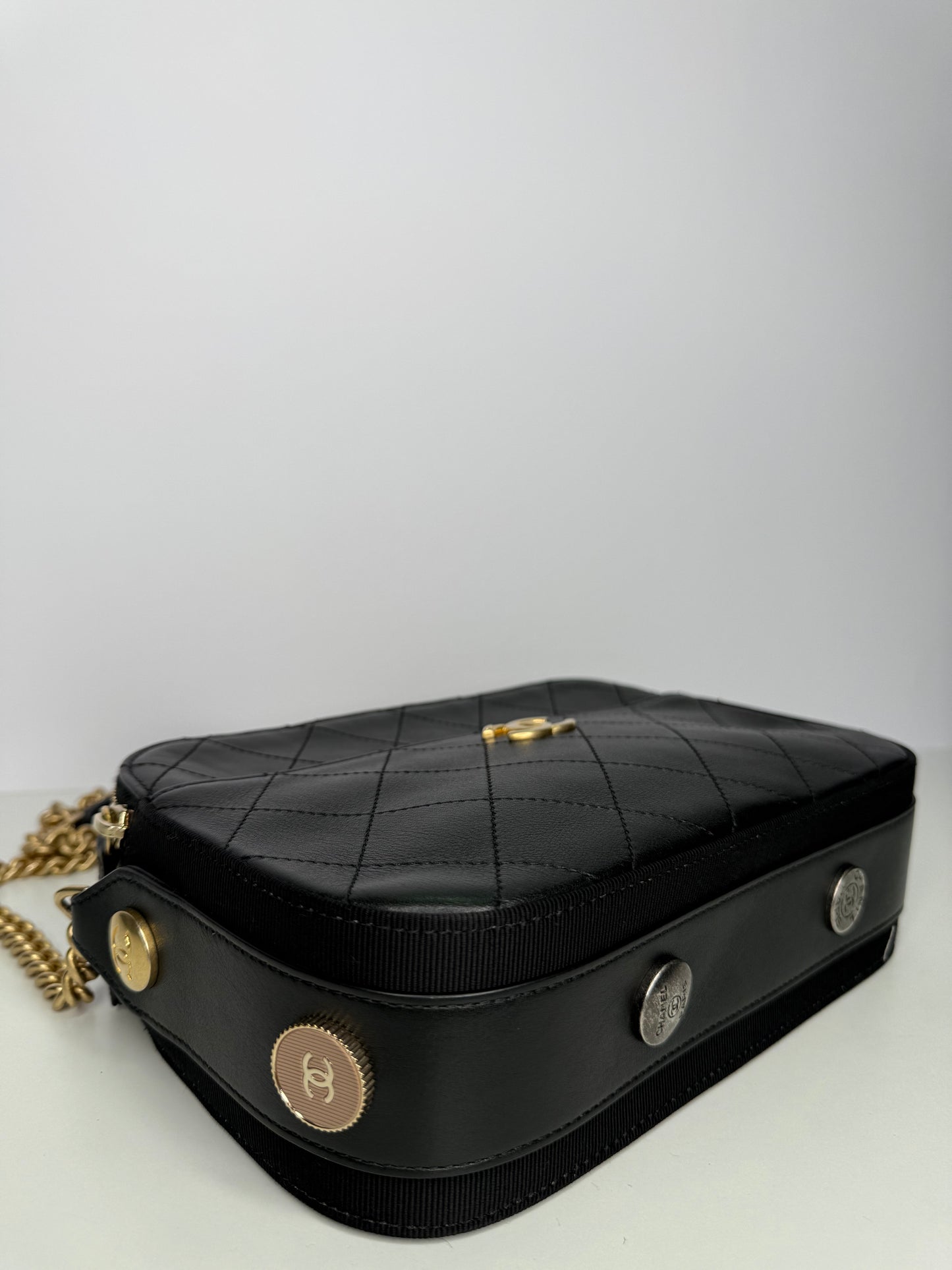 Chanel Black Quilted Leather Button Up Camera Bag