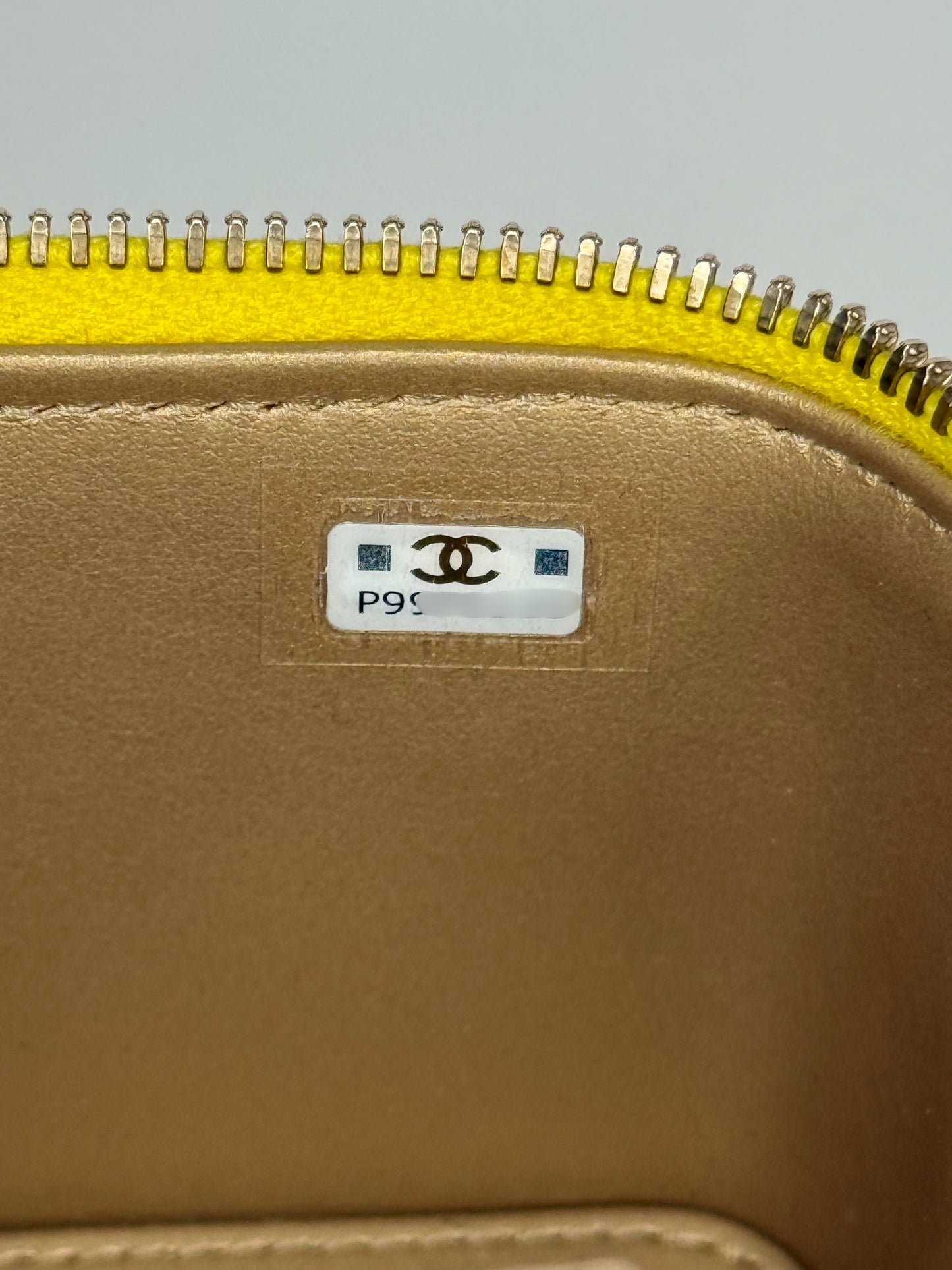 Chanel Yellow Lambskin Quilted Pearl Crush Mini Vanity Case