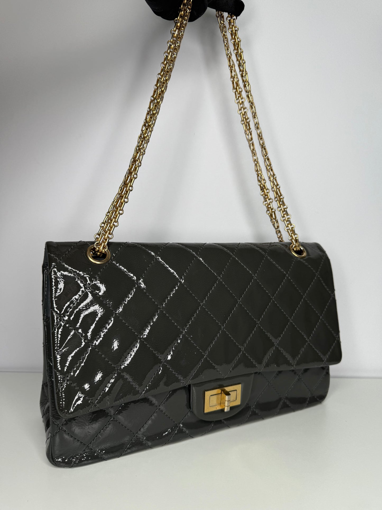 Chanel Grey 2.55 Reissue Quilted Patent  Leather 226 Flap Bag