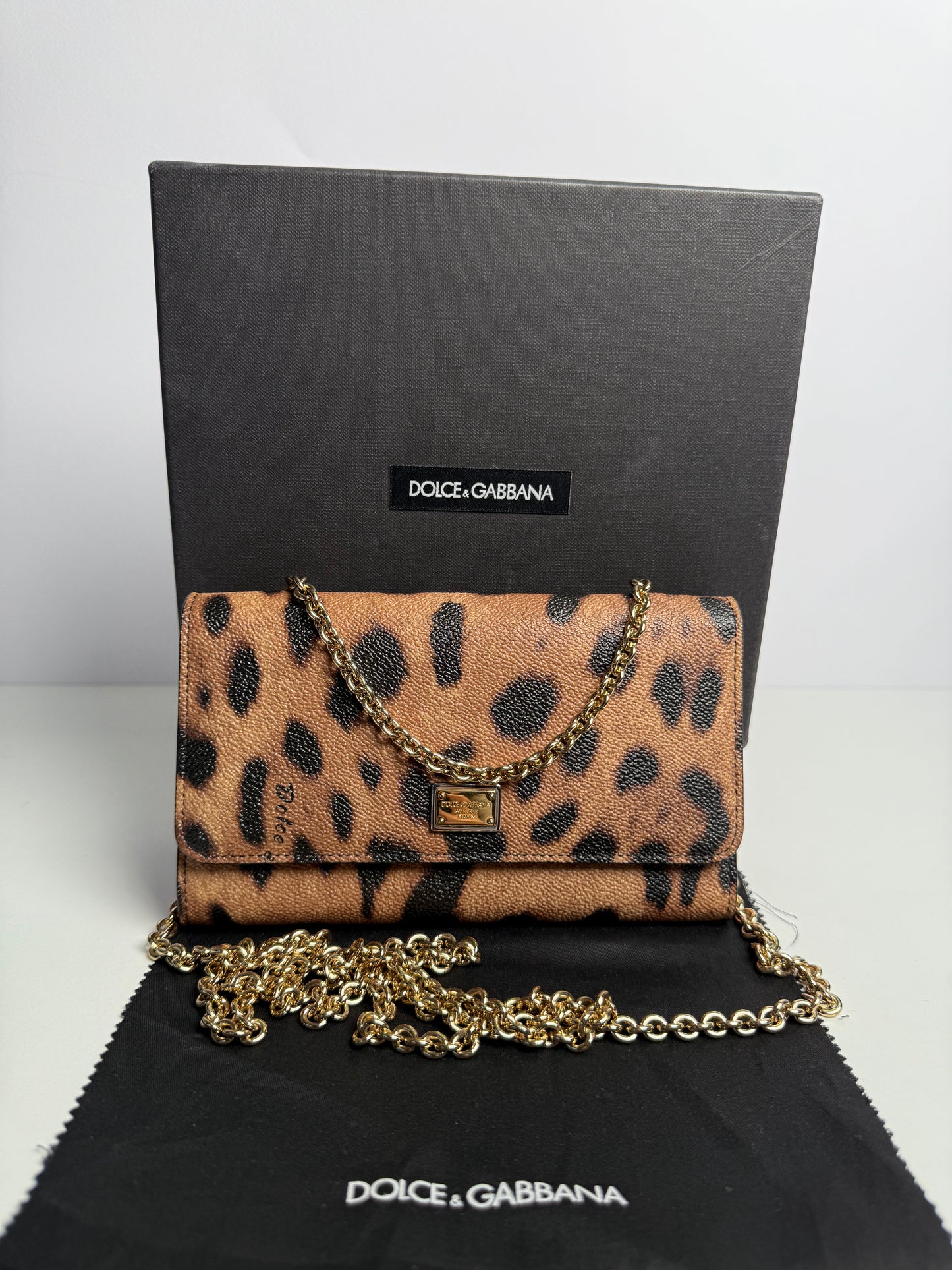 Dolce Gabbana Dauphine Leopard Print Wallet On Chain