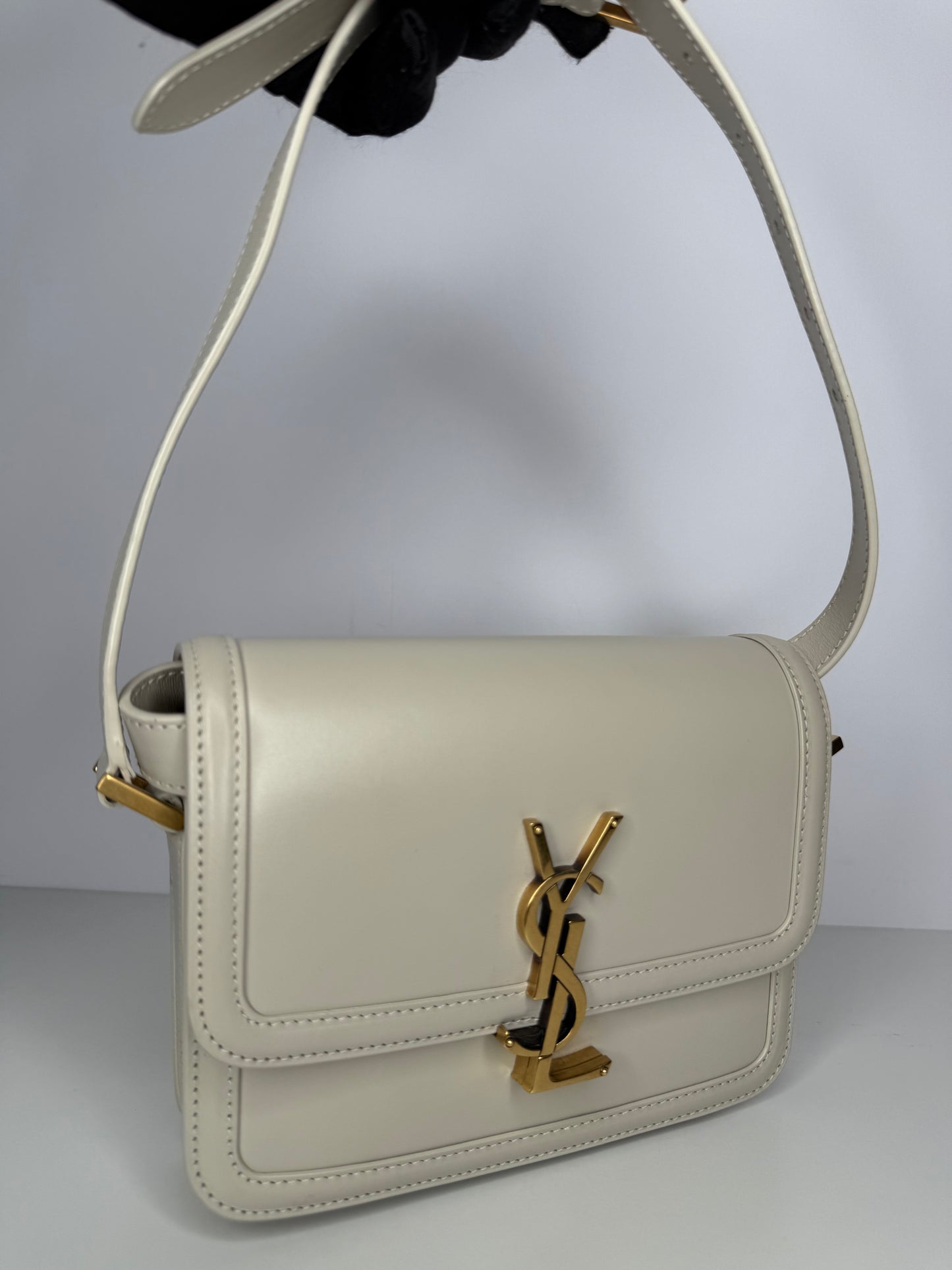 Saint Laurent Solferino Small Satchel In Box Leather Blanc Vintage