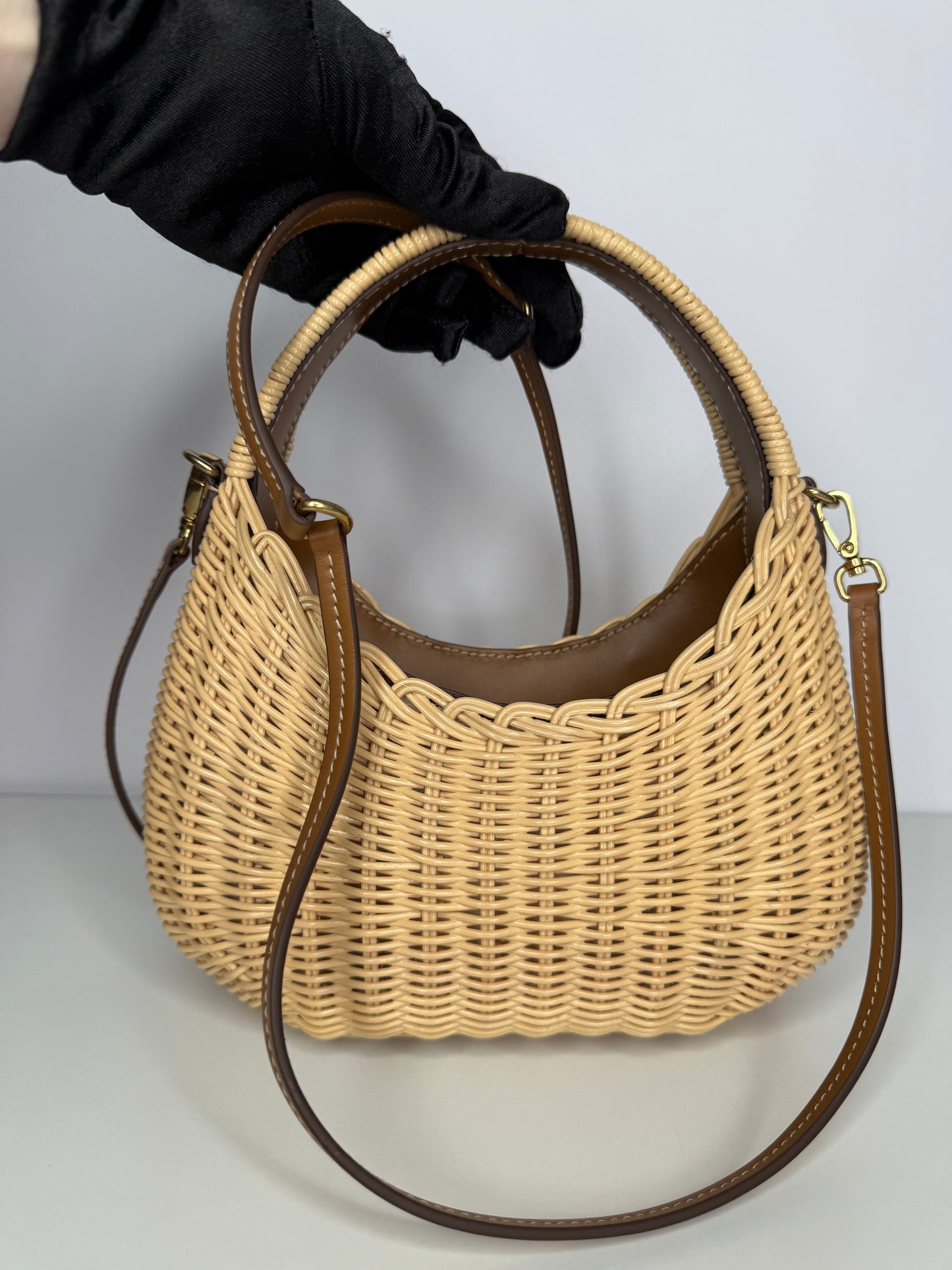 Miu Miu Wander Wicker Hobo Bag Tan/Caramel