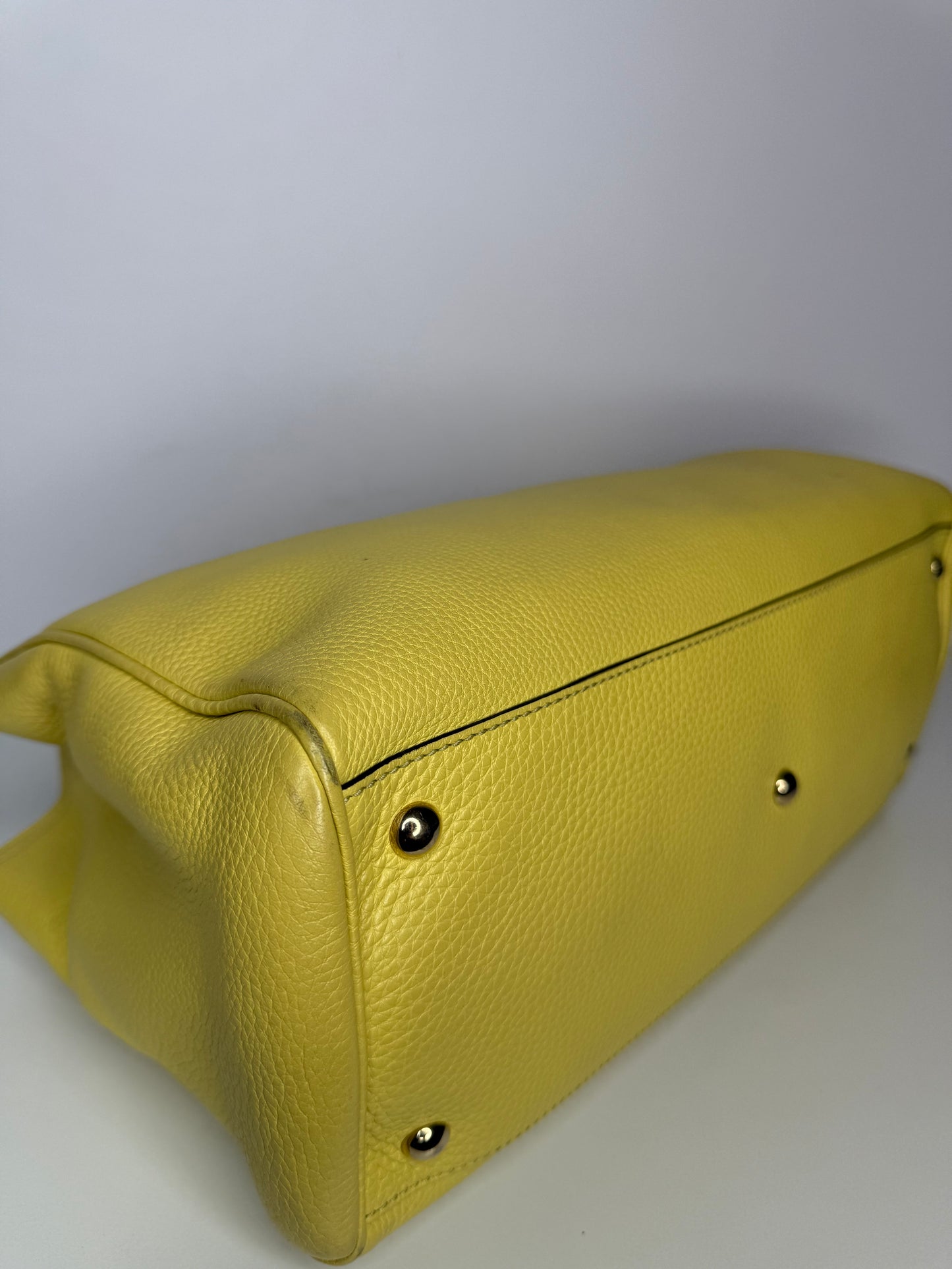 Gucci Yellow Leather Bamboo Top Handle Shopper Tote