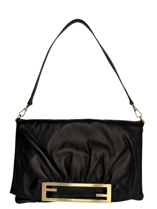 Fendi Black Leather Mia Flap Shoulder Bag