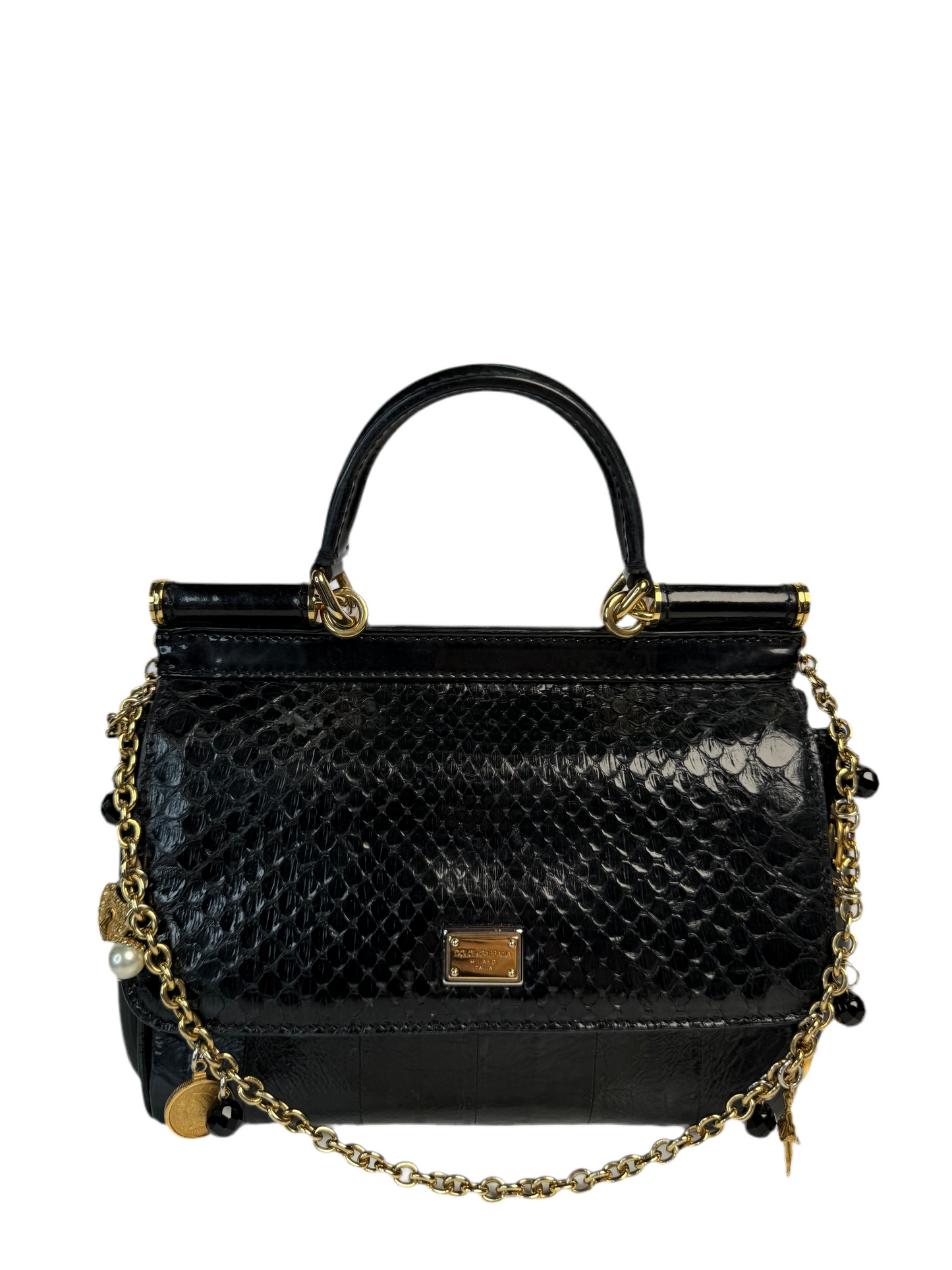 Dolce Gabbana Limited Edition Black Python/Eel Small Miss Sicily Bag