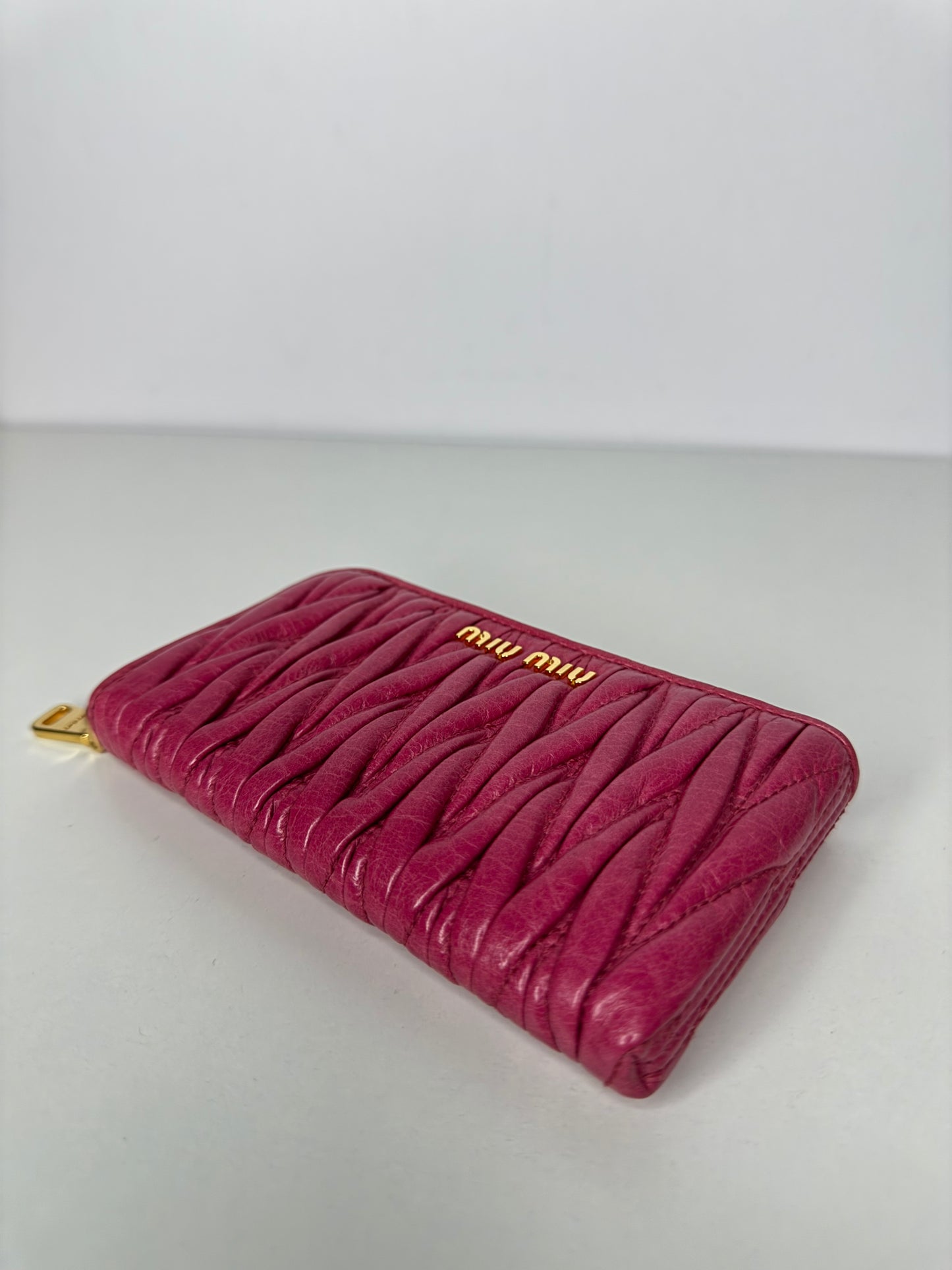 Miu Miu Zip Around Peonia Matelasse Leather Wallet