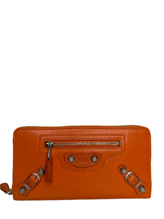 Balenciaga Tangerine Leather Classic Continental Zip Around Wallet