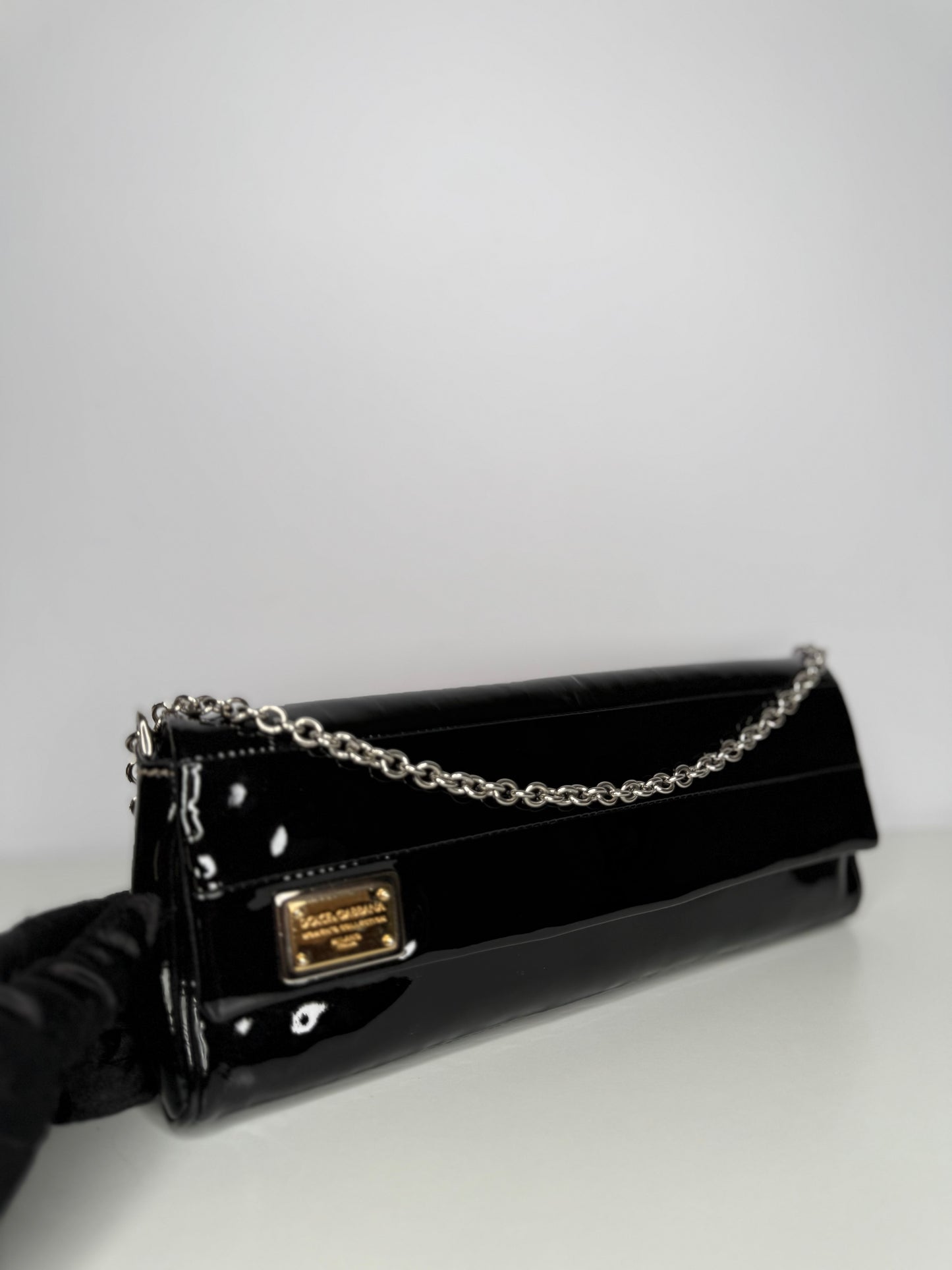 Dolce Gabbana Black Patent Leather Miss Martini Shoulder Bag