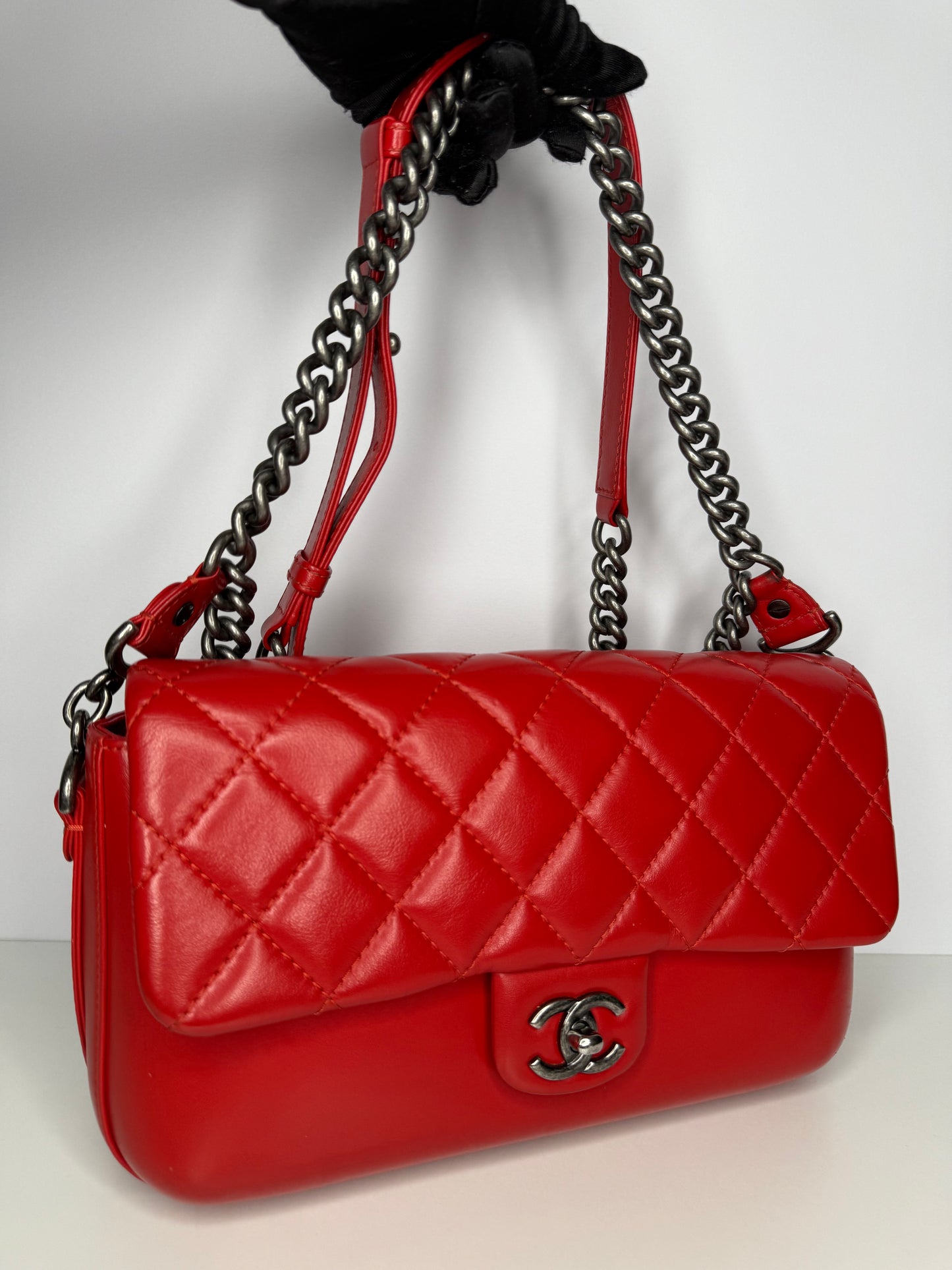 Chanel Red Calfskin Quilted Medium Rock My Shoulder Flap Bag