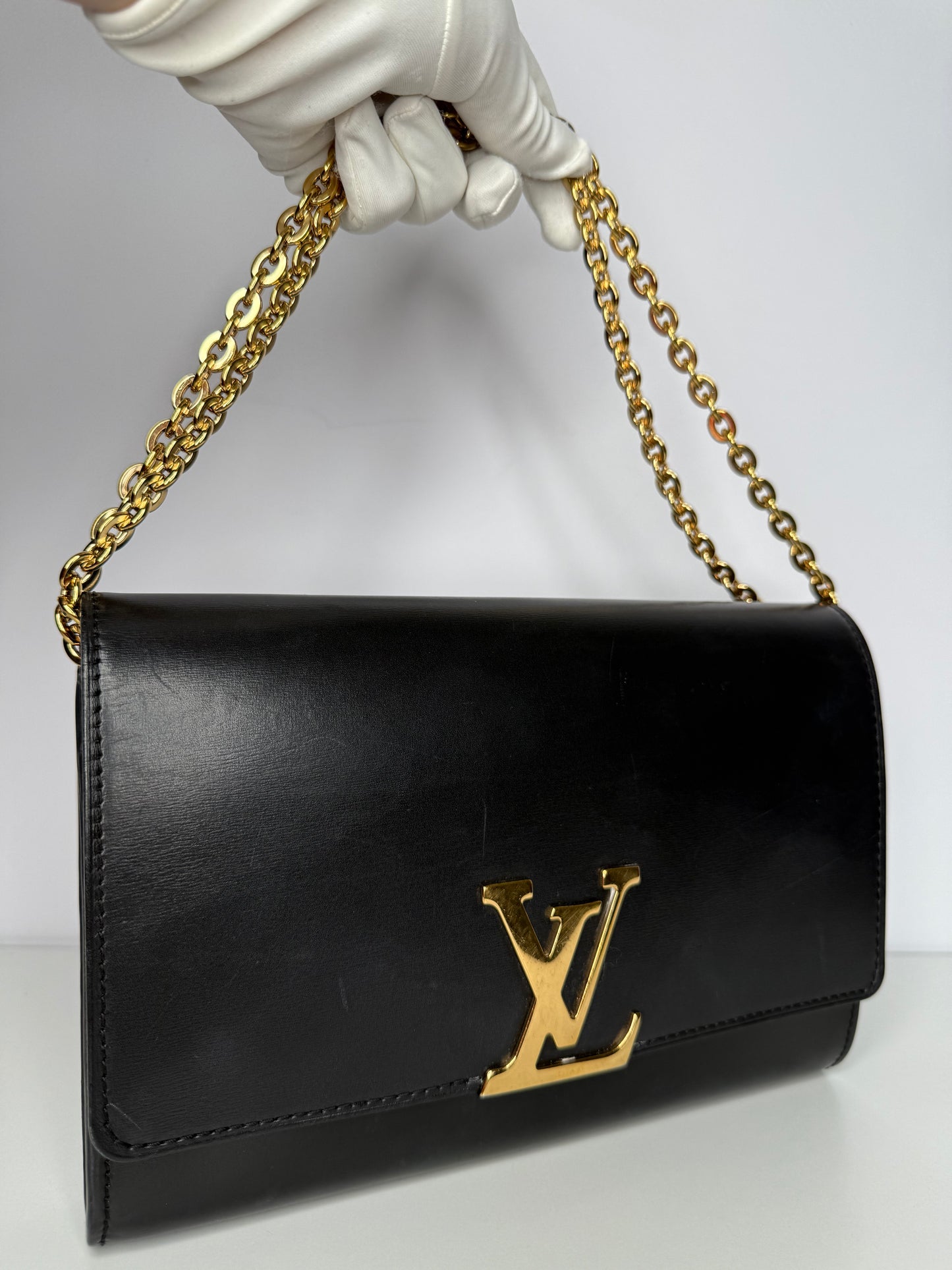 Louis Vuitton Louise Black Calfskin Chain Clutch