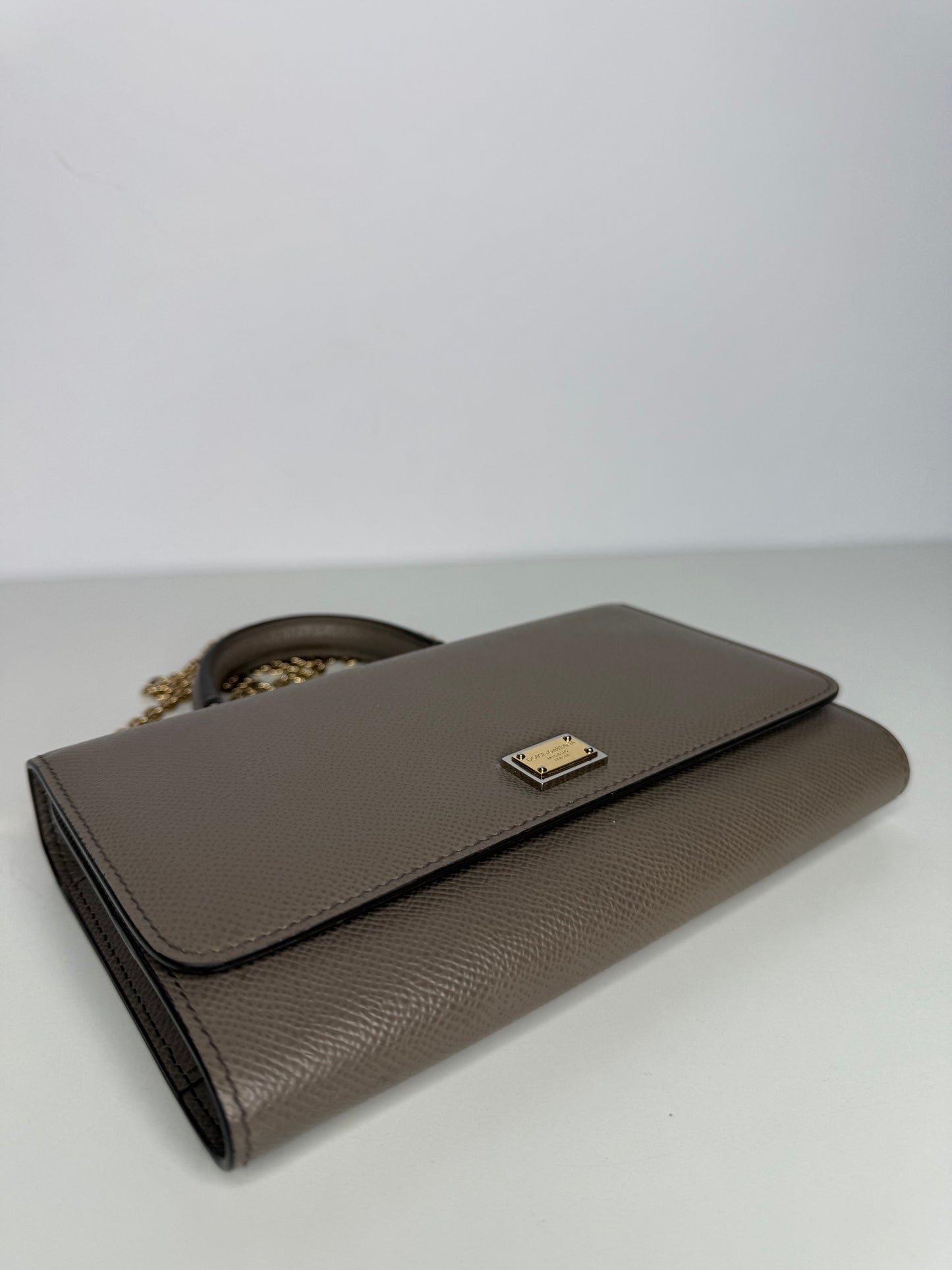 Dolce Gabbana Grey Leather Sicily Wallet on Chain