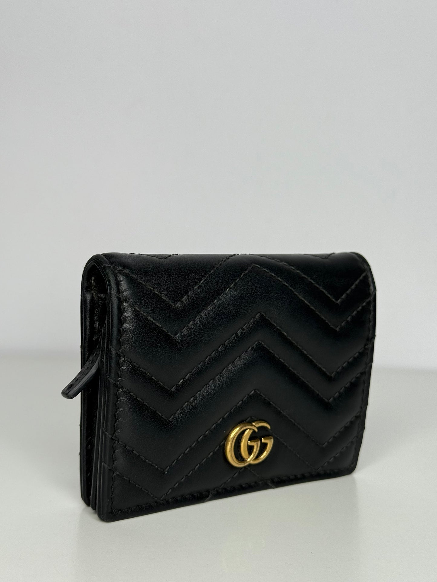 Gucci GG Marmont Black Calfskin Matelasse Card Case Wallet