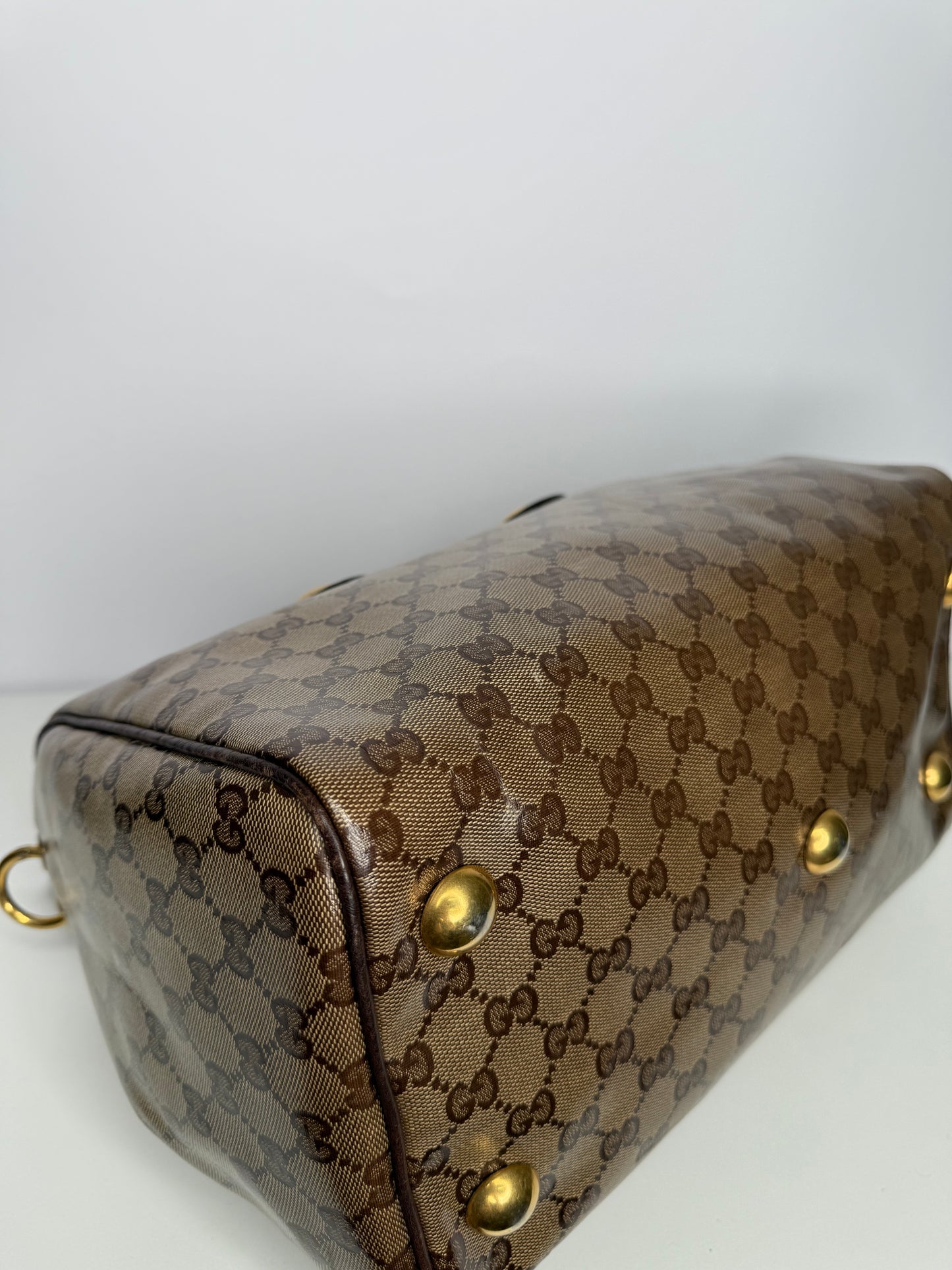 Gucci Beige/Ebony GG Crystal Coated Canvas Babouska Boston Bag