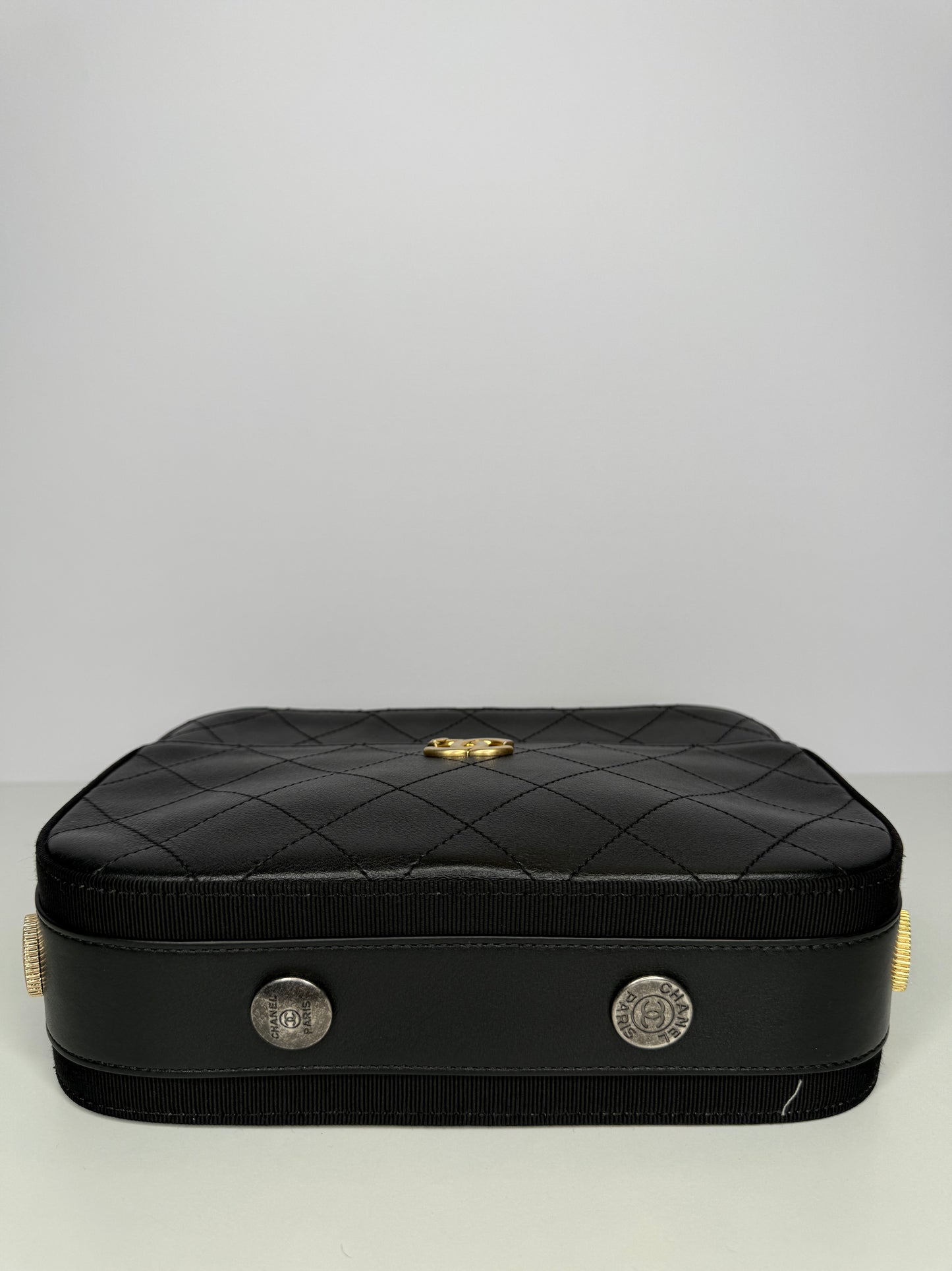 Chanel Black Quilted Leather Button Up Camera Bag