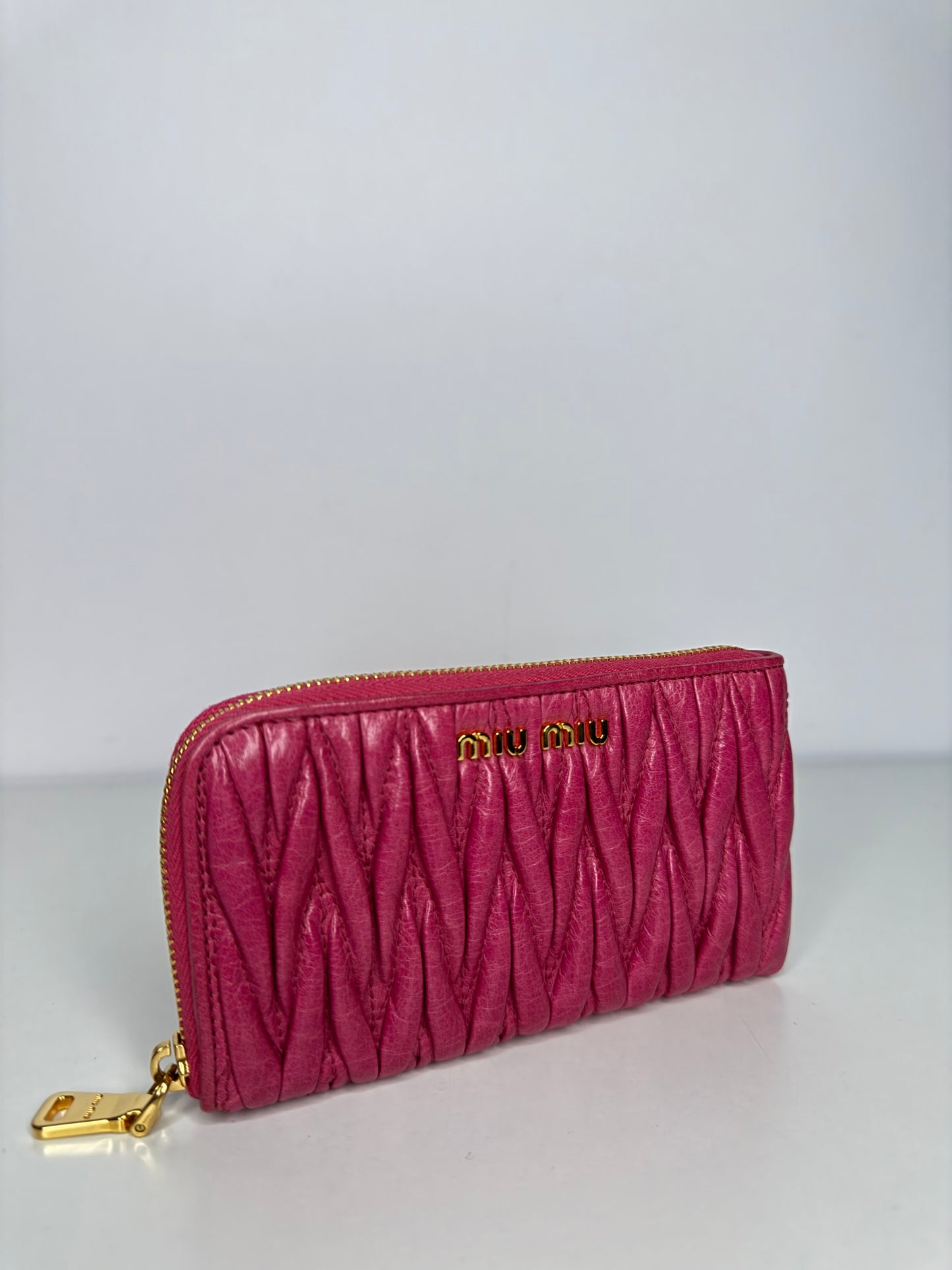 Miu Miu Zip Around Peonia Matelasse Leather Wallet