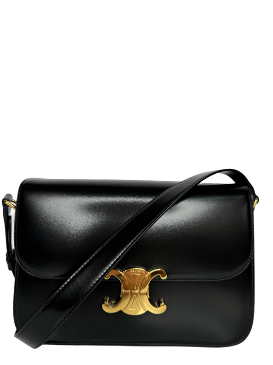 Celine Classique Triomphe Bag in Black Shiny Calfskin Brand New