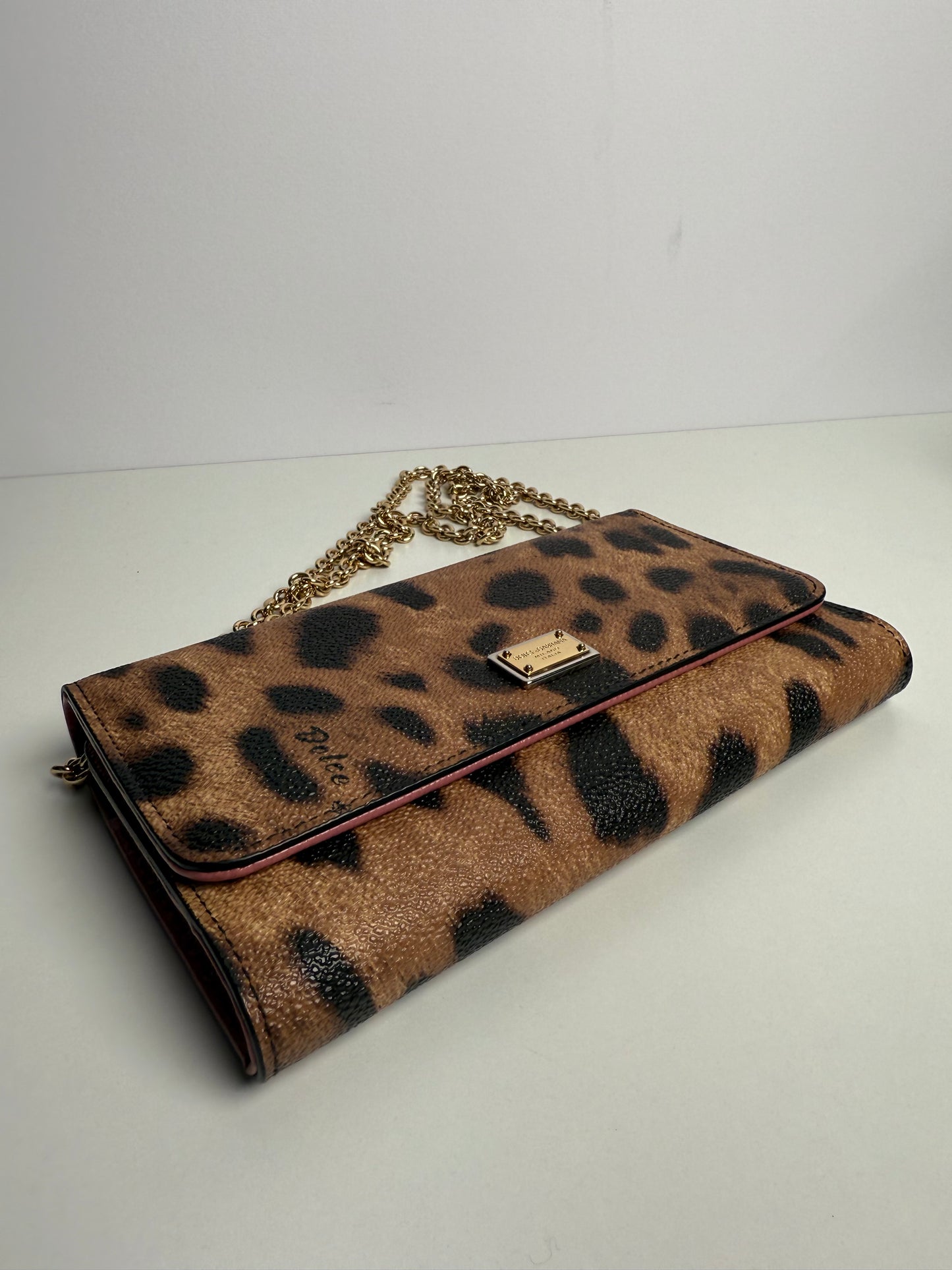 Dolce Gabbana Dauphine Leopard Print Wallet On Chain