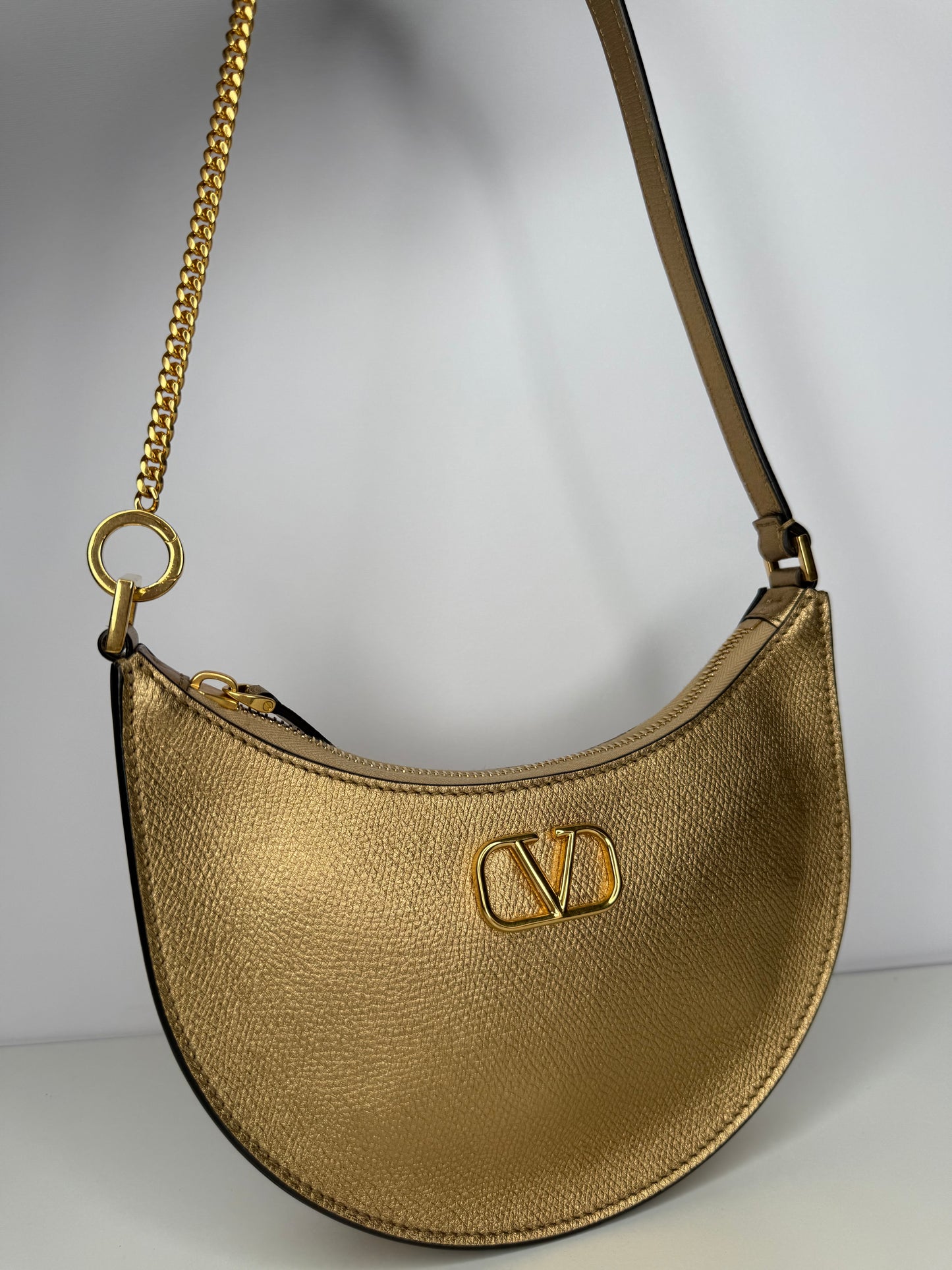 Valentino Garavani Vlogo Signature Mini Hobo Bag In Laminated Grainy Calfskin