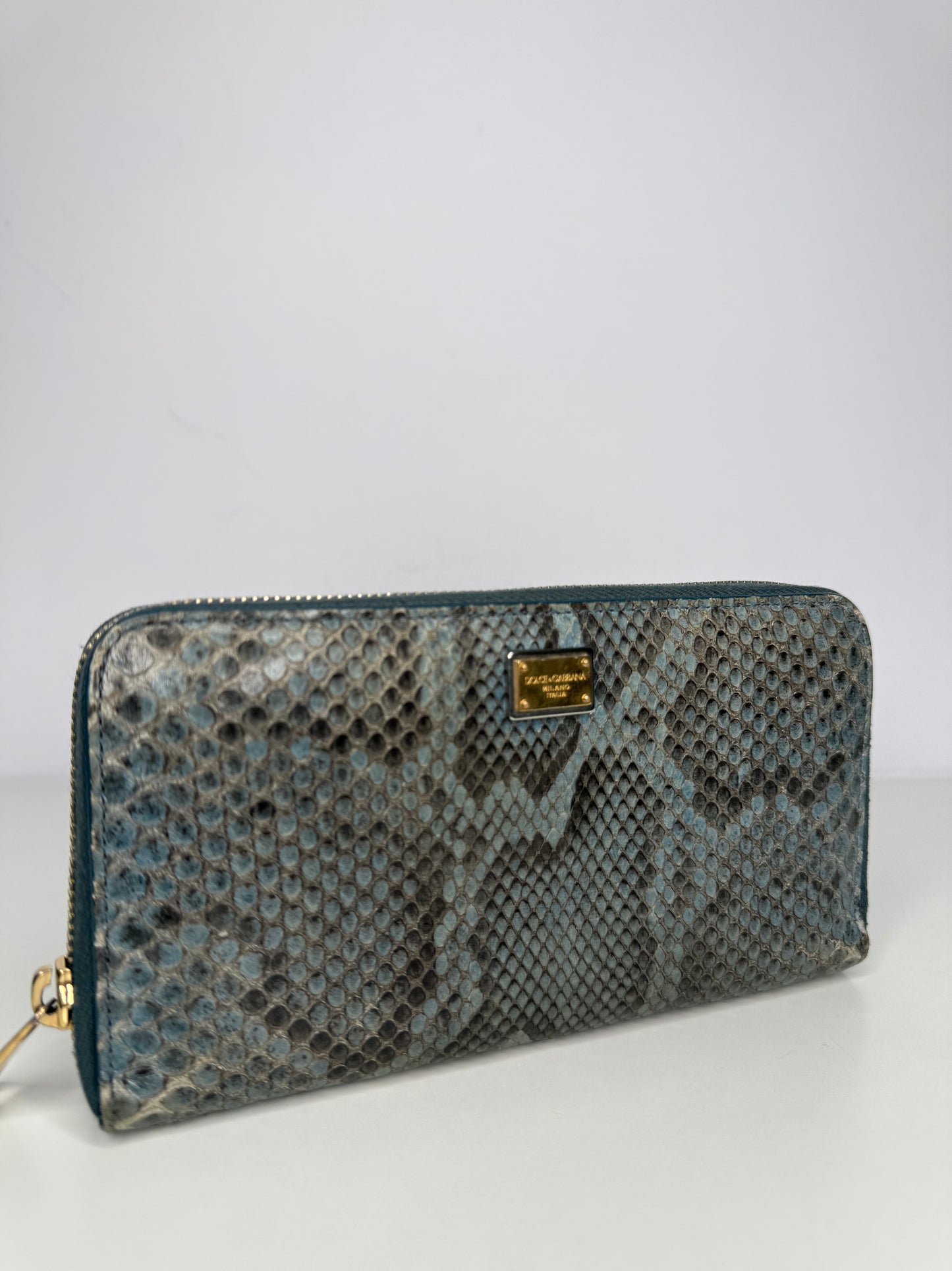 Dolce Gabbana Python Leather Zip Around Wallet