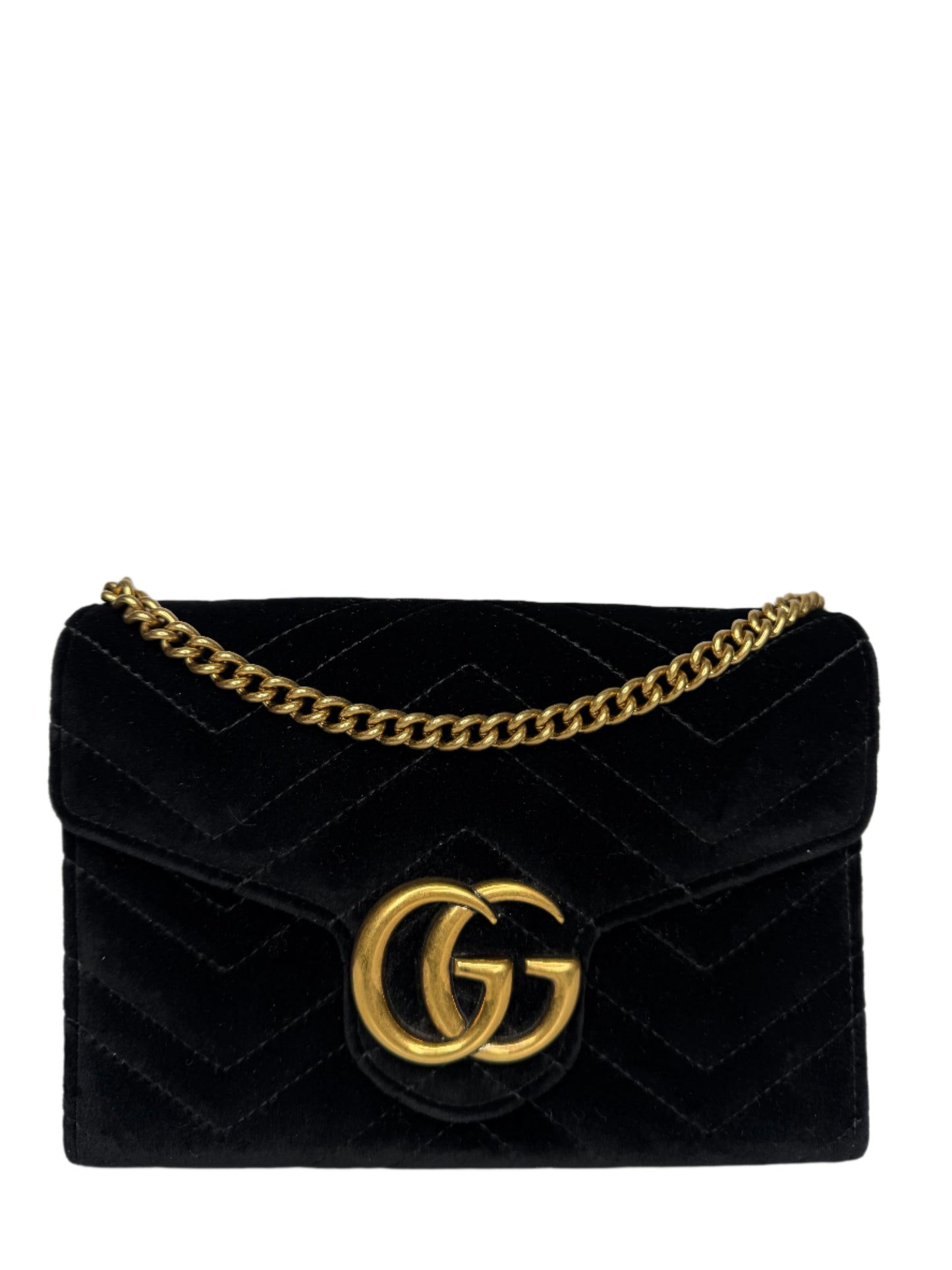 Gucci  Velvet Matelasse GG Marmont Chain Wallet Black