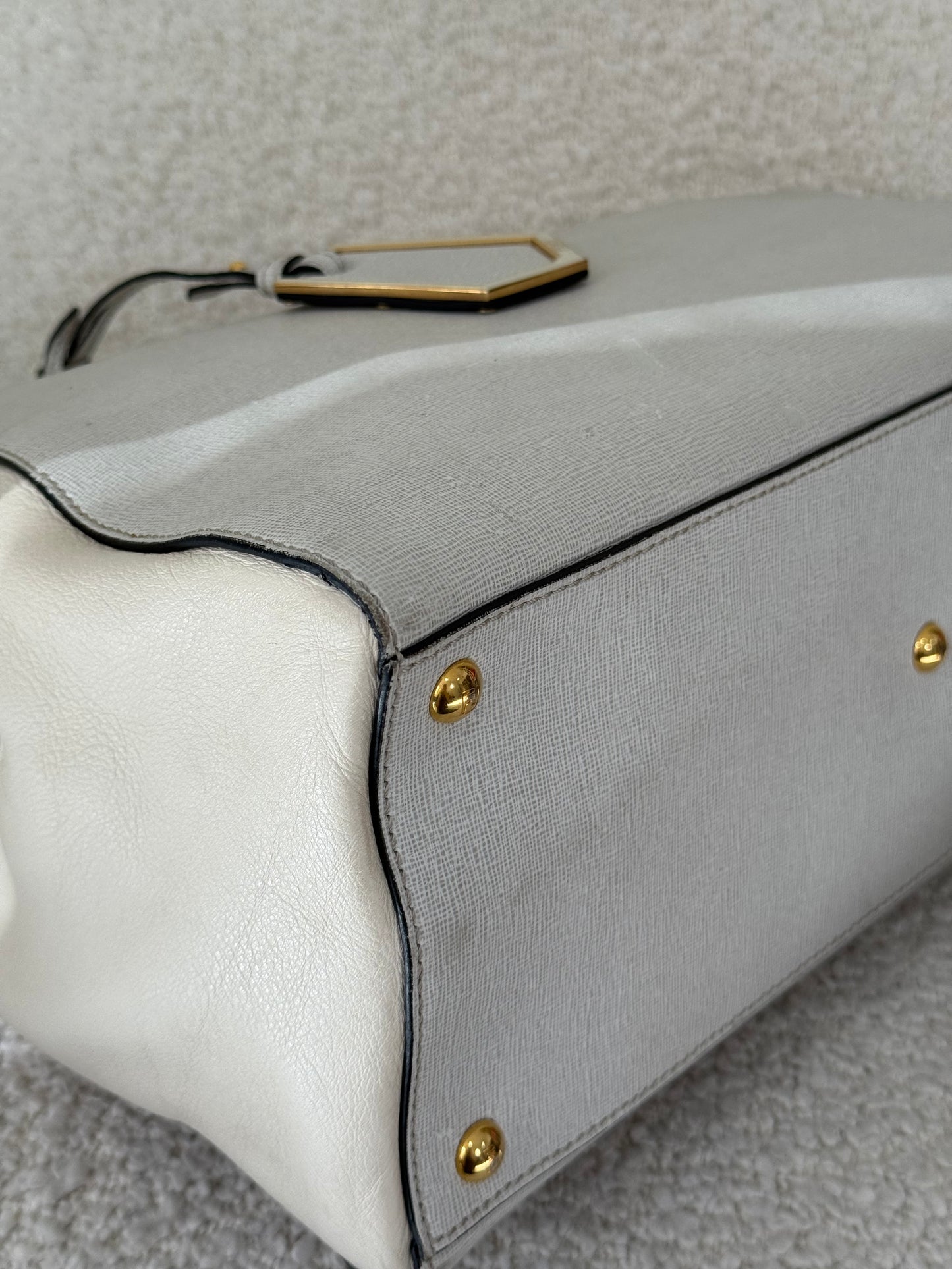 Fendi Grey/Beige Leather Medium 2Jours Tote Bag