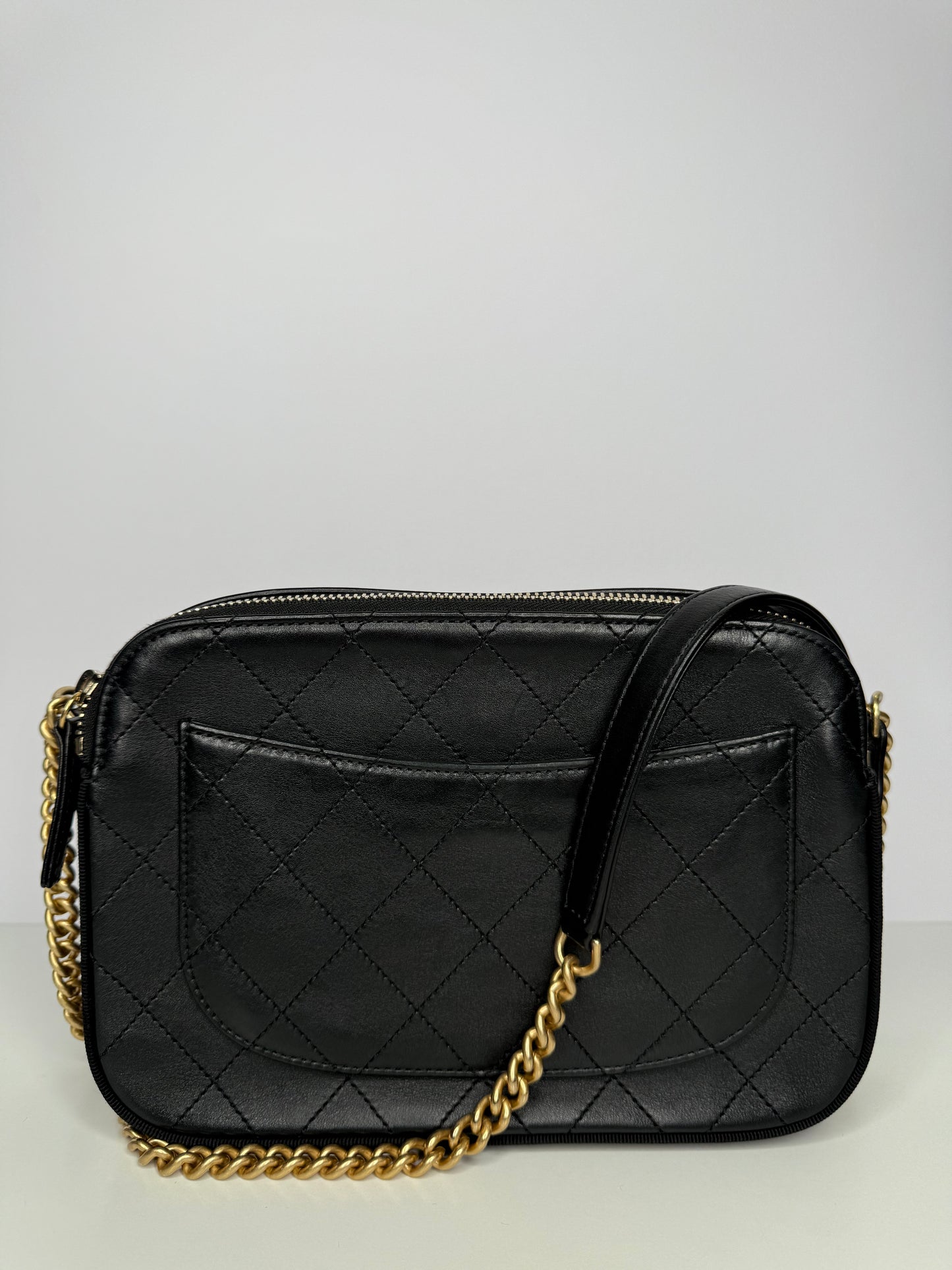 Chanel Black Quilted Leather Button Up Camera Bag