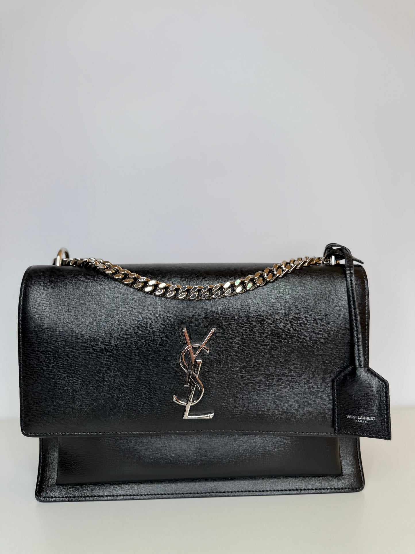 Saint Laurent Black Leather Medium Sunset Crossbody Bag