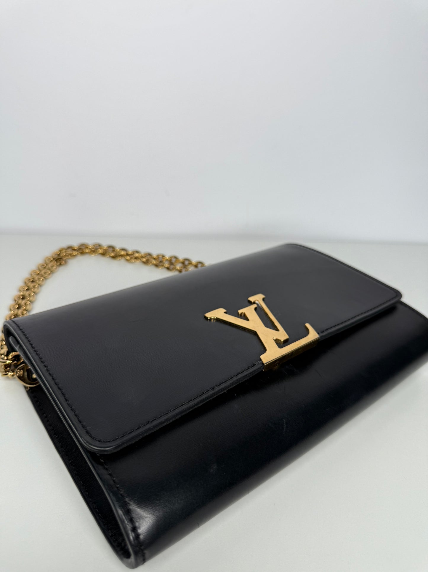 Louis Vuitton Louise Black Calfskin Chain Clutch