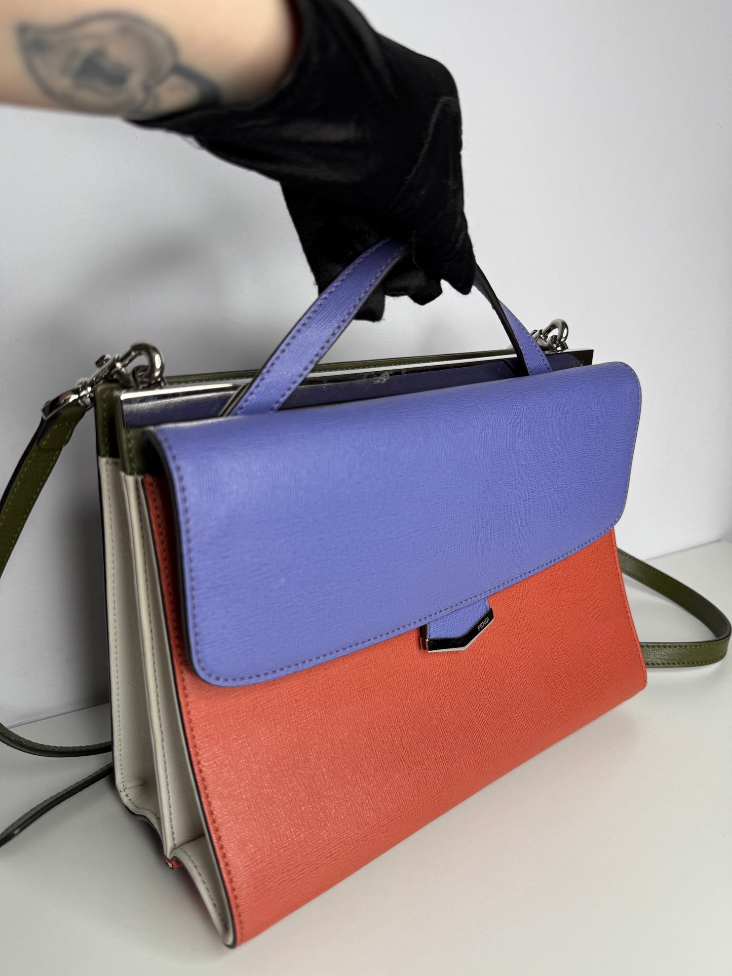 Fendi Tri Color Leather Small Demi Jour Top Handle Bag