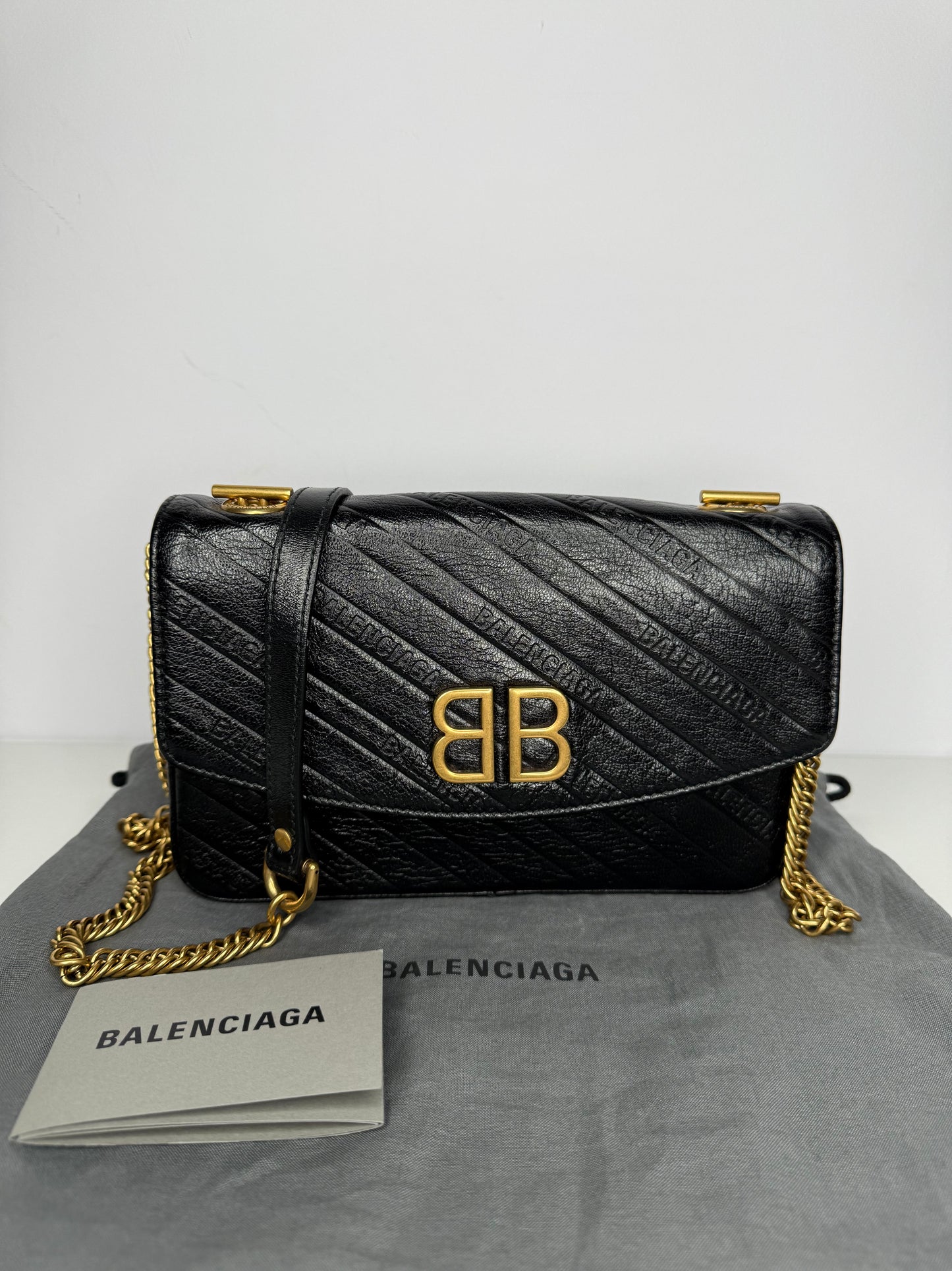 Balenciaga BB Chain Wallet Leather Shoulder Bag Black