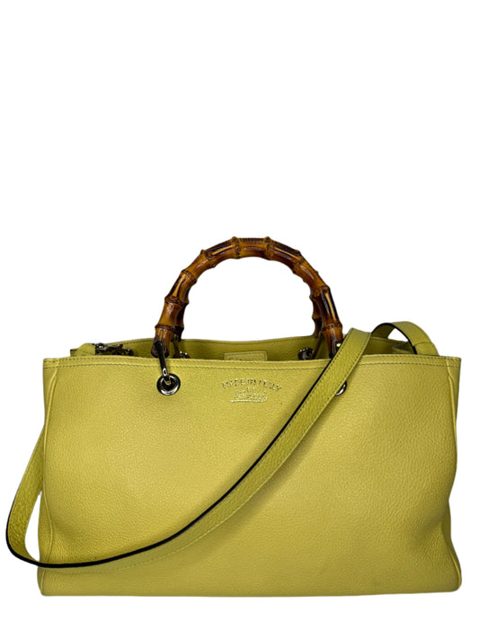 Gucci Yellow Leather Bamboo Top Handle Shopper Tote