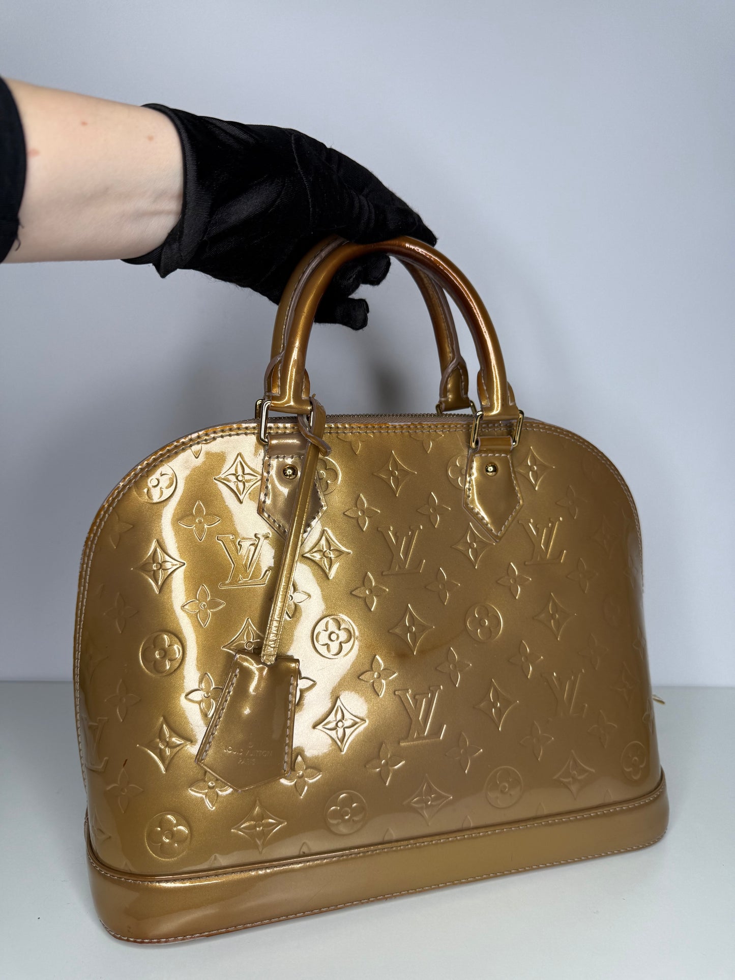 Louis Vuitton Alma PM Monogram Vernis Beige Poodle Bag