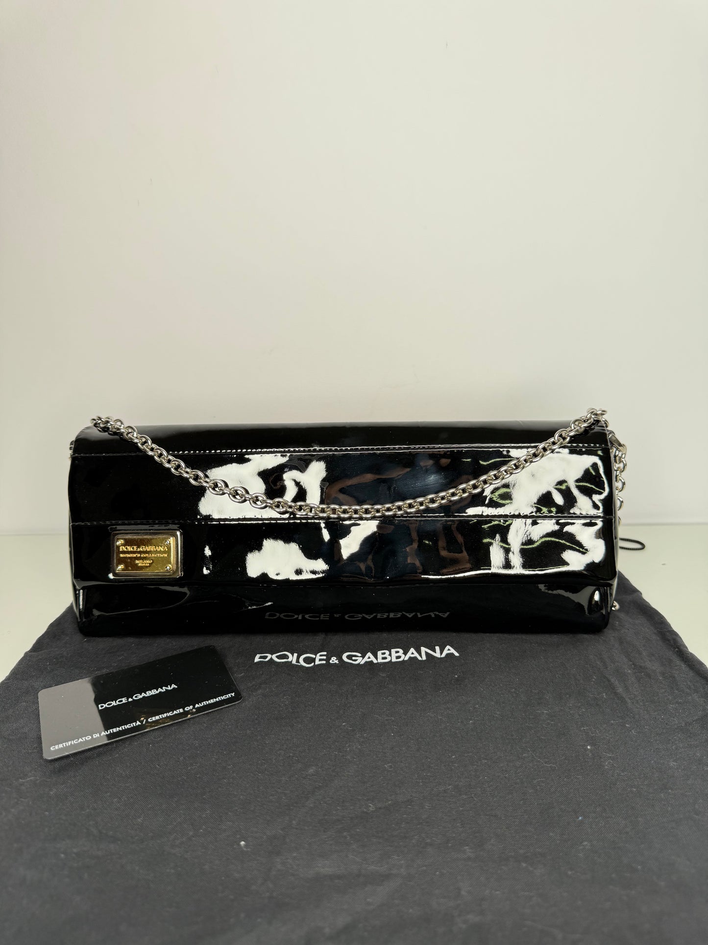 Dolce Gabbana Black Patent Leather Miss Martini Shoulder Bag