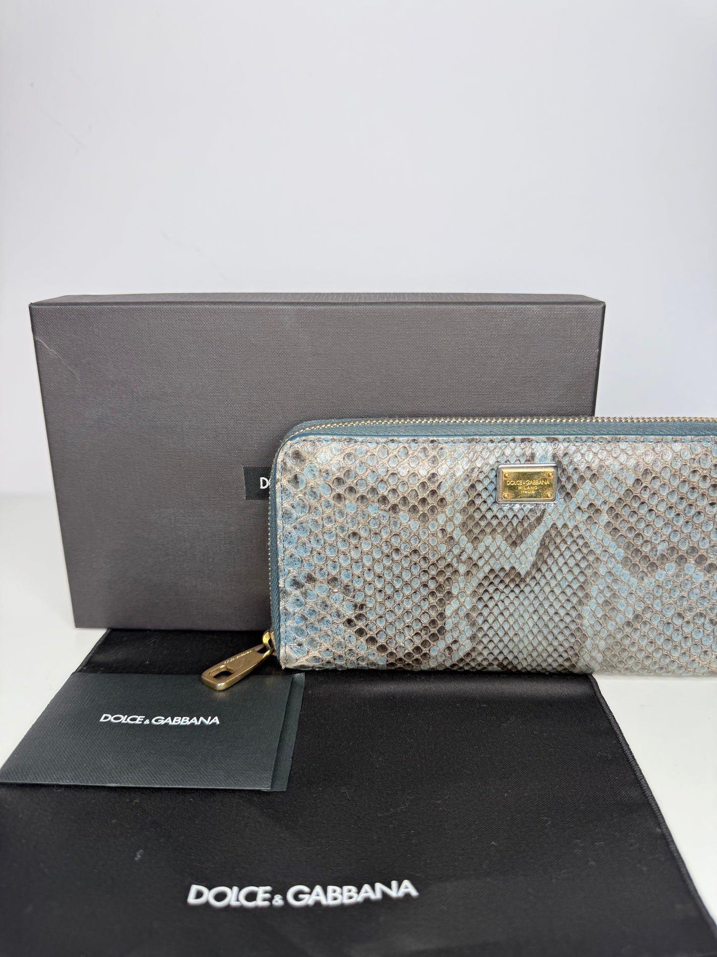 Dolce Gabbana Python Leather Zip Around Wallet