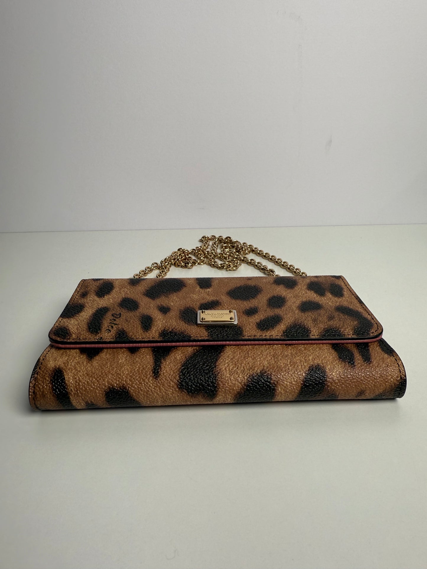 Dolce Gabbana Dauphine Leopard Print Wallet On Chain