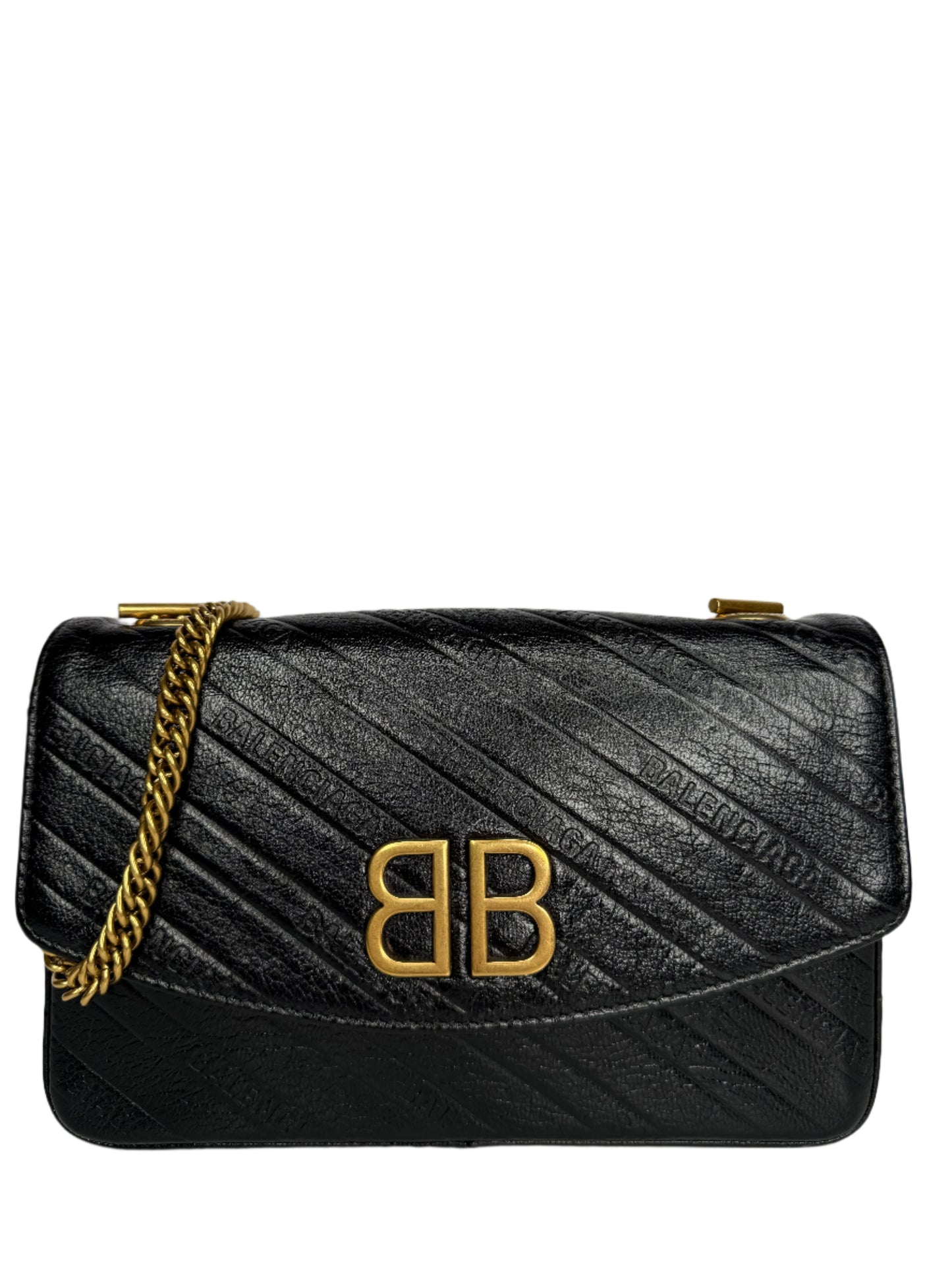 Balenciaga BB Chain Wallet Leather Shoulder Bag Black