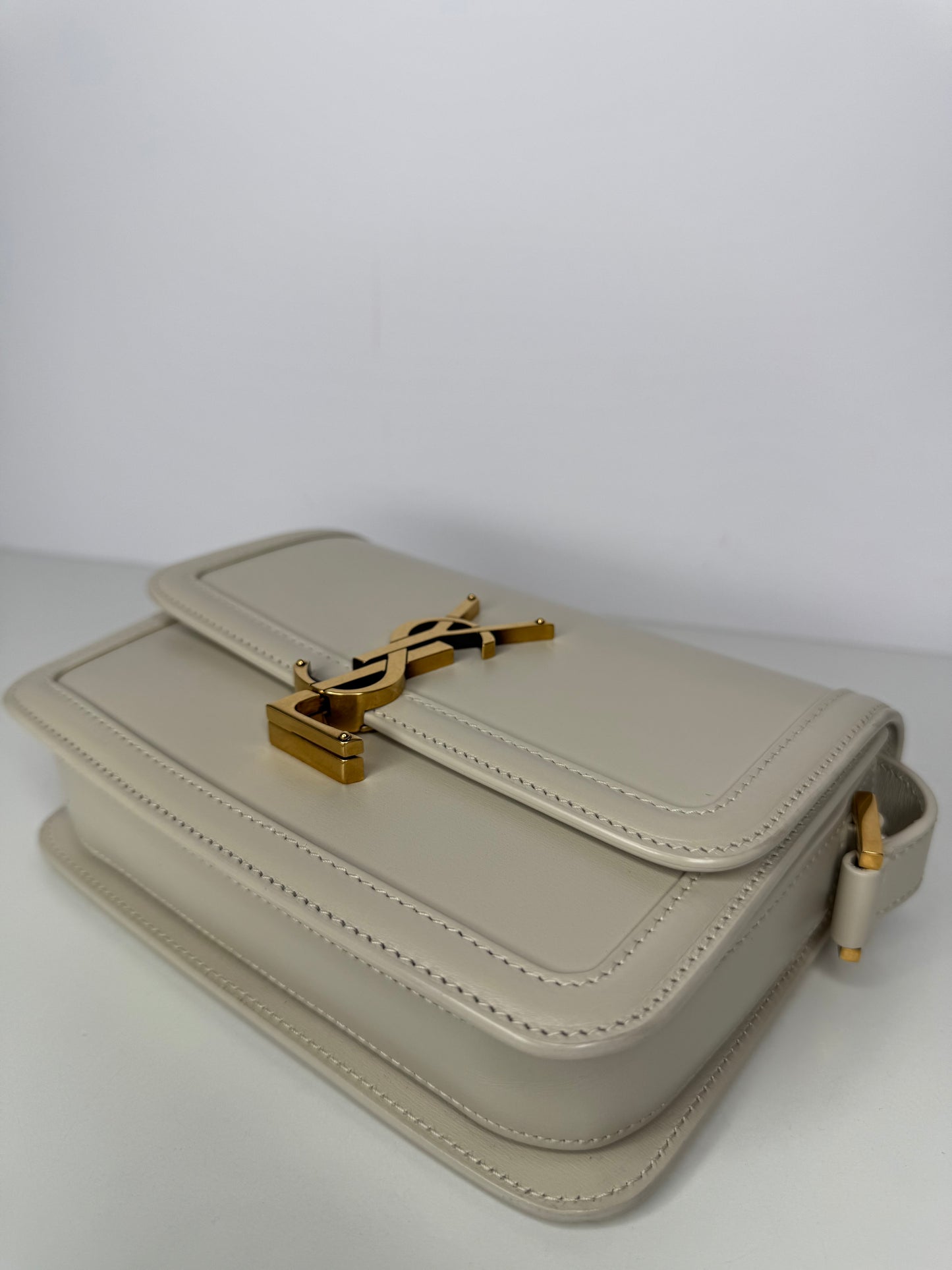 Saint Laurent Solferino Small Satchel In Box Leather Blanc Vintage