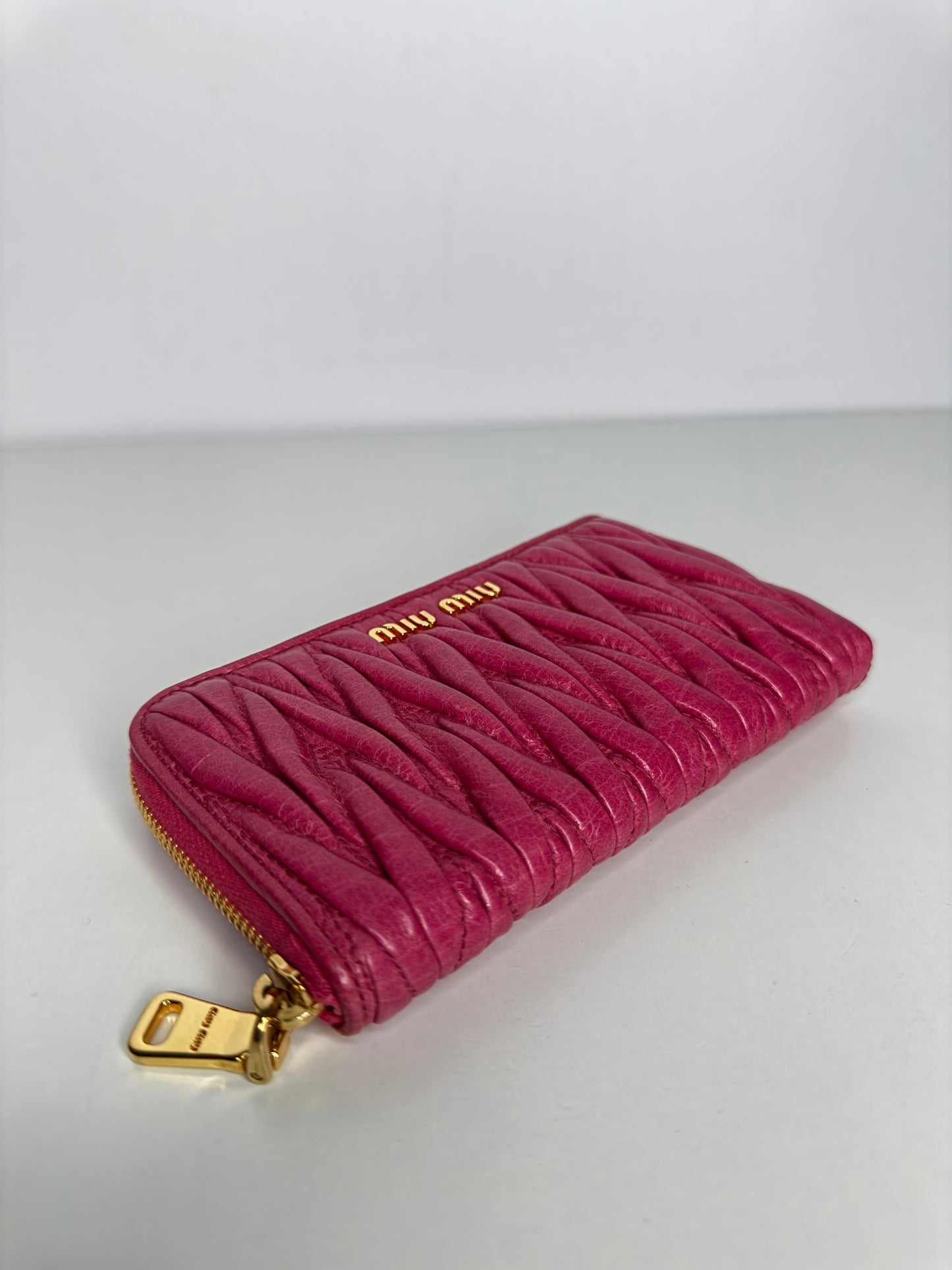 Miu Miu Zip Around Peonia Matelasse Leather Wallet