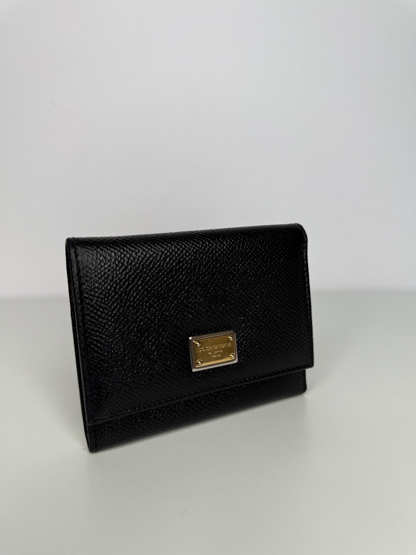 Dolce Gabbana Black Leather Trifold Wallet