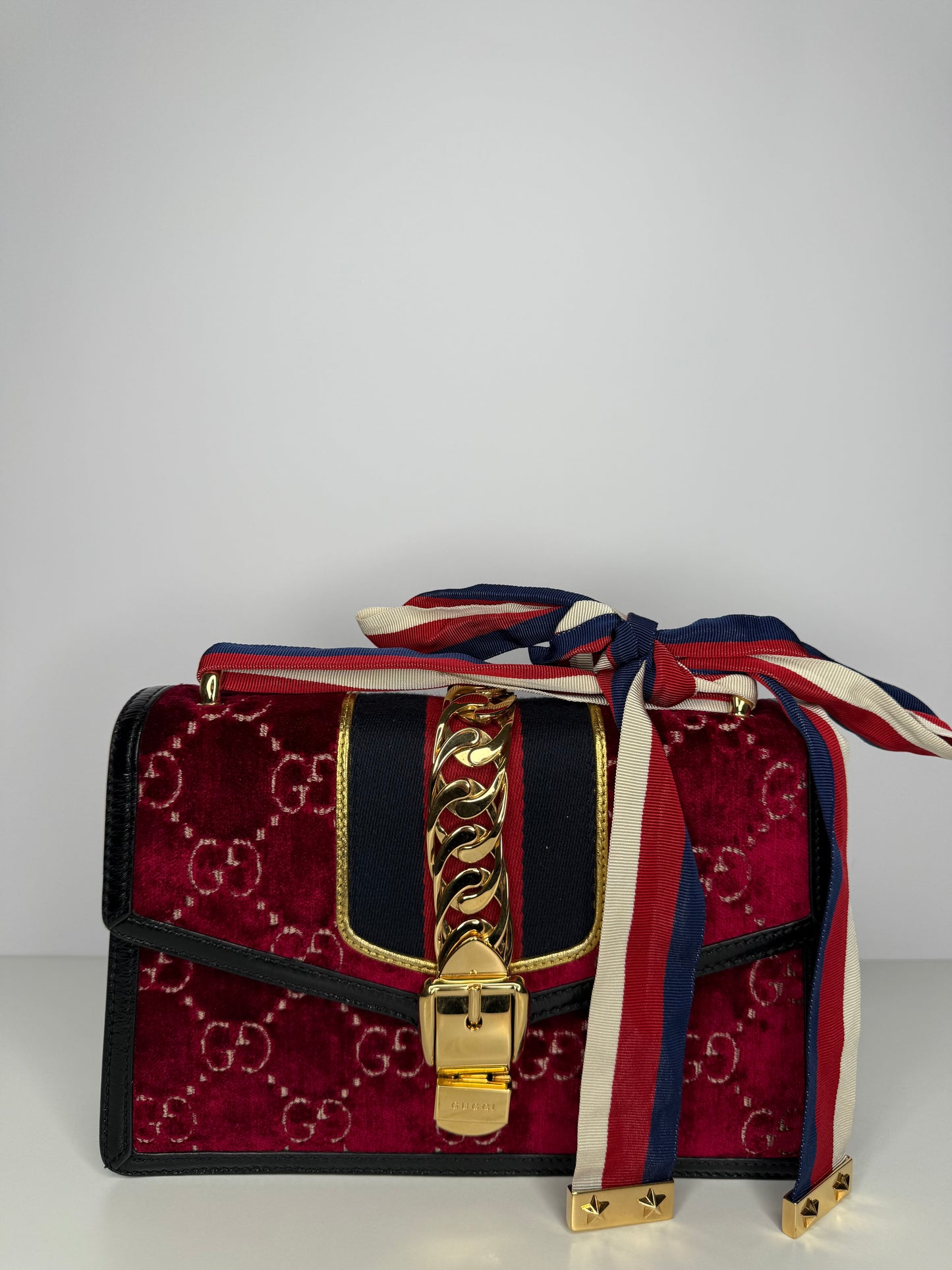 Gucci GG Velvet Small Sylvie Shoulder Bag Burgundy