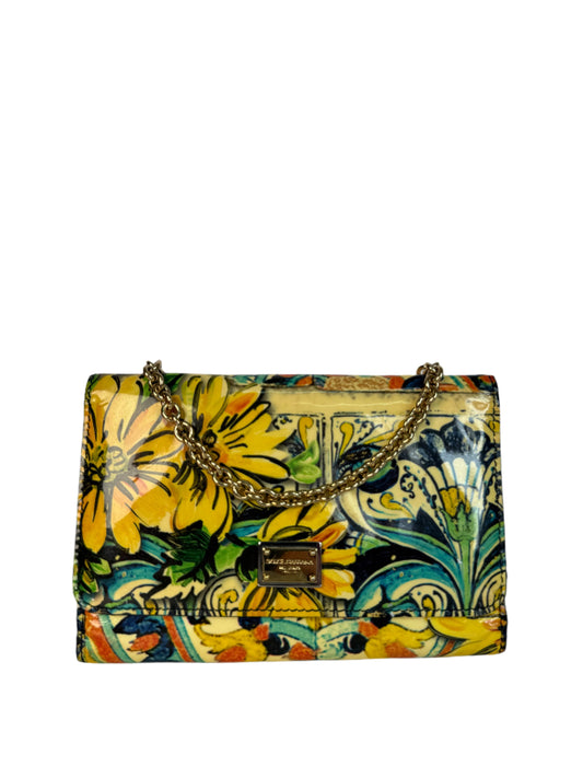 Dolce & Gabbana Floral Print Patent Leather Wallet on Chain Multicolor