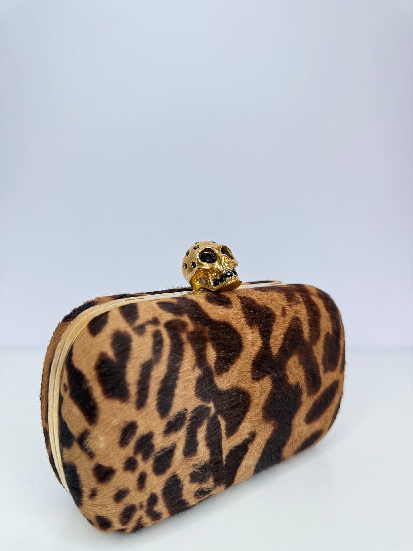 Alexander McQueen Leopard Print Calf Hair Skull Box Clutch