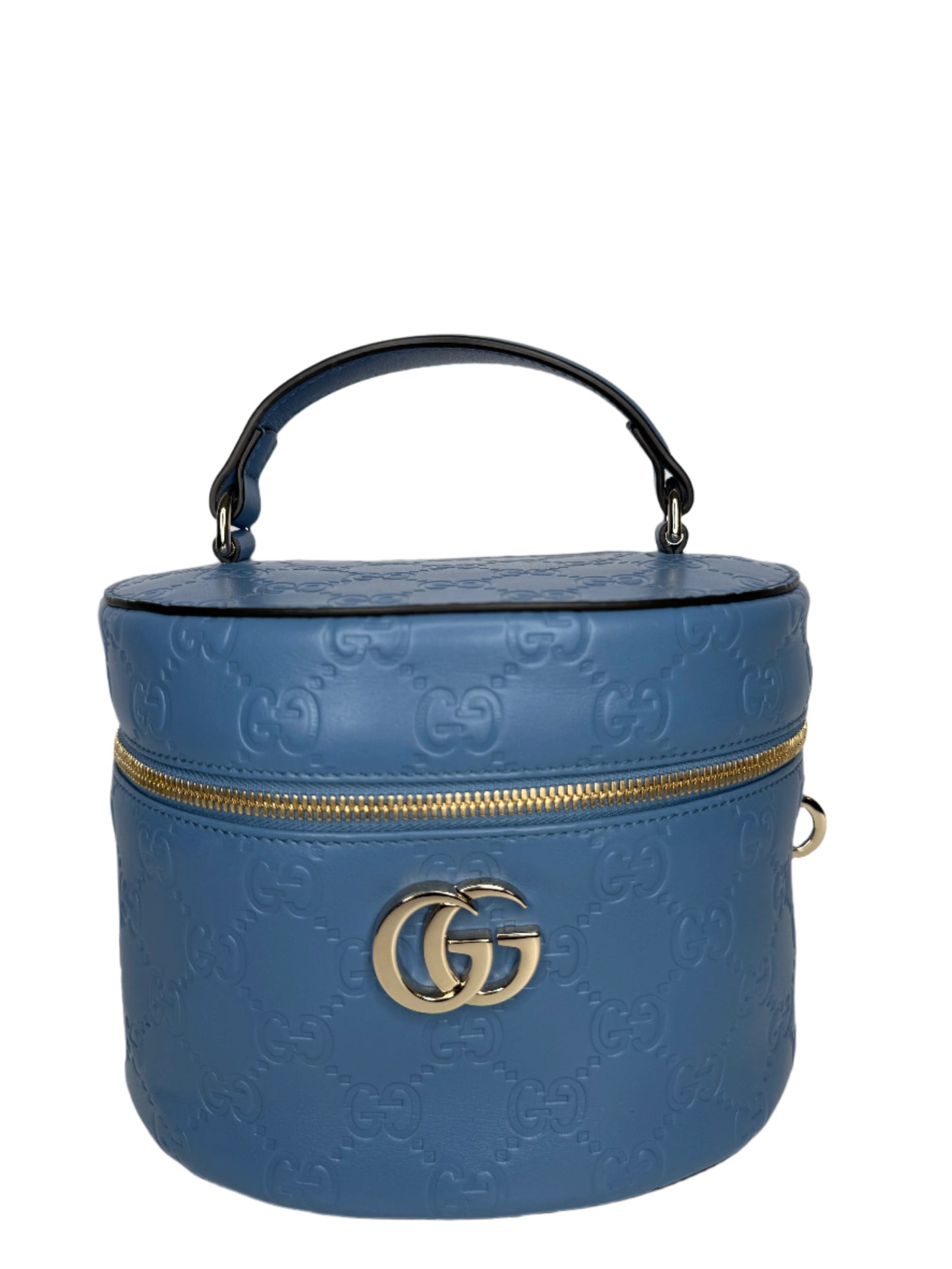 Gucci GG Embossed Beauty Case in Blue Leather