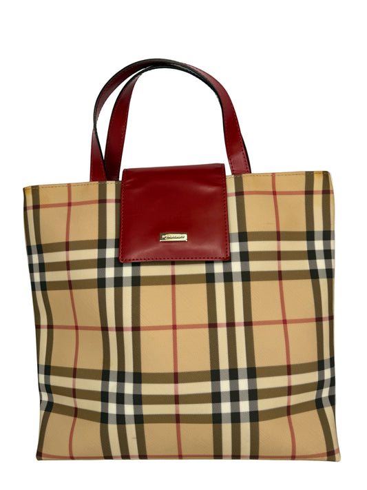 Burberry Beige/Red Nova Check Coated Canvas Top Handle Bag
