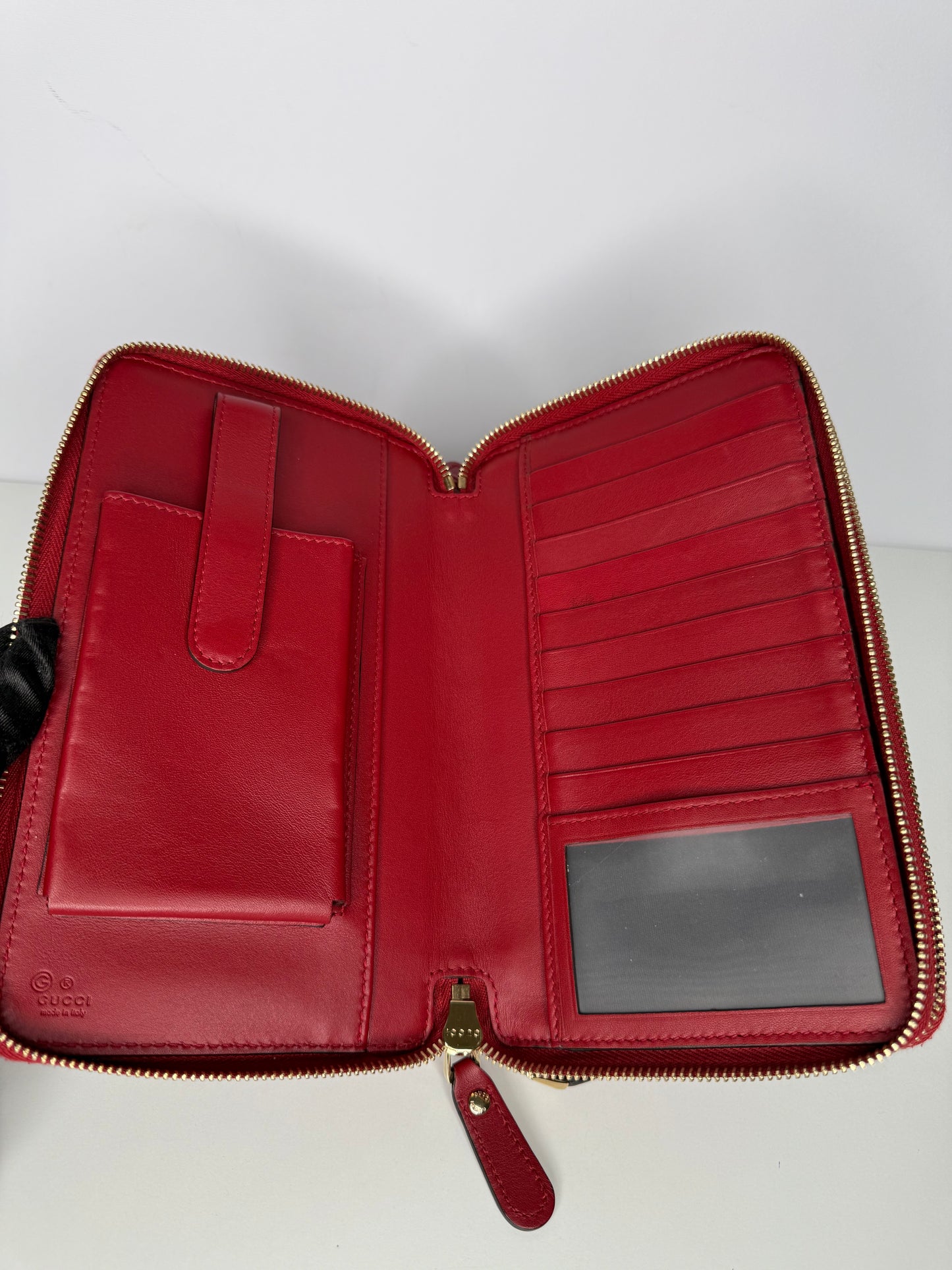 Gucci Burgundy Microguccissima Zip Around Travel Wallet