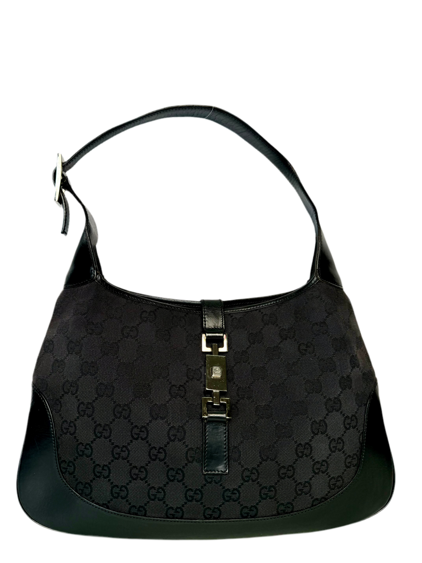 Gucci Black GG Canvas and Leather Small Jackie Shoulder Bag