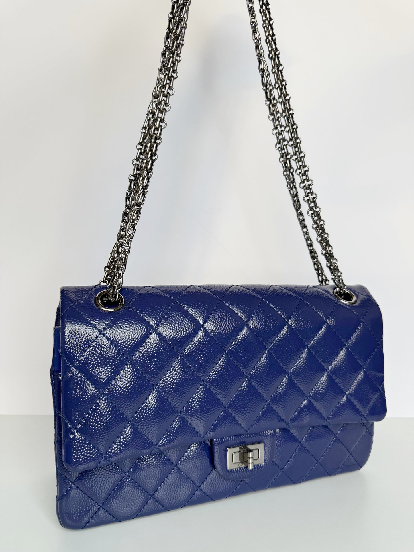 Chanel Blue 2.55 Reissue Quilted Patent Caviar Leather 226 Flap Bag